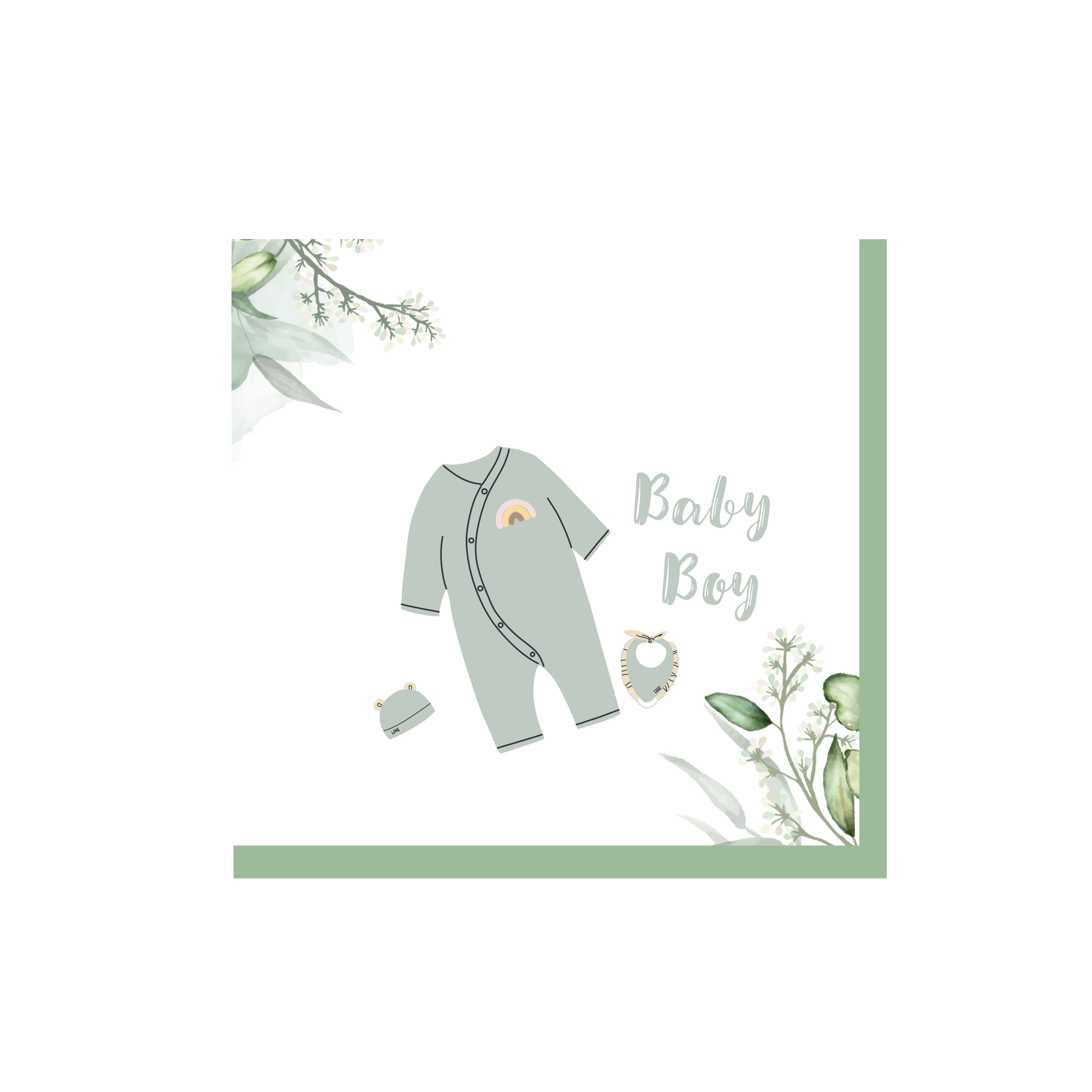 Baby Shower Theme White Background with Green T-shirt Napkin