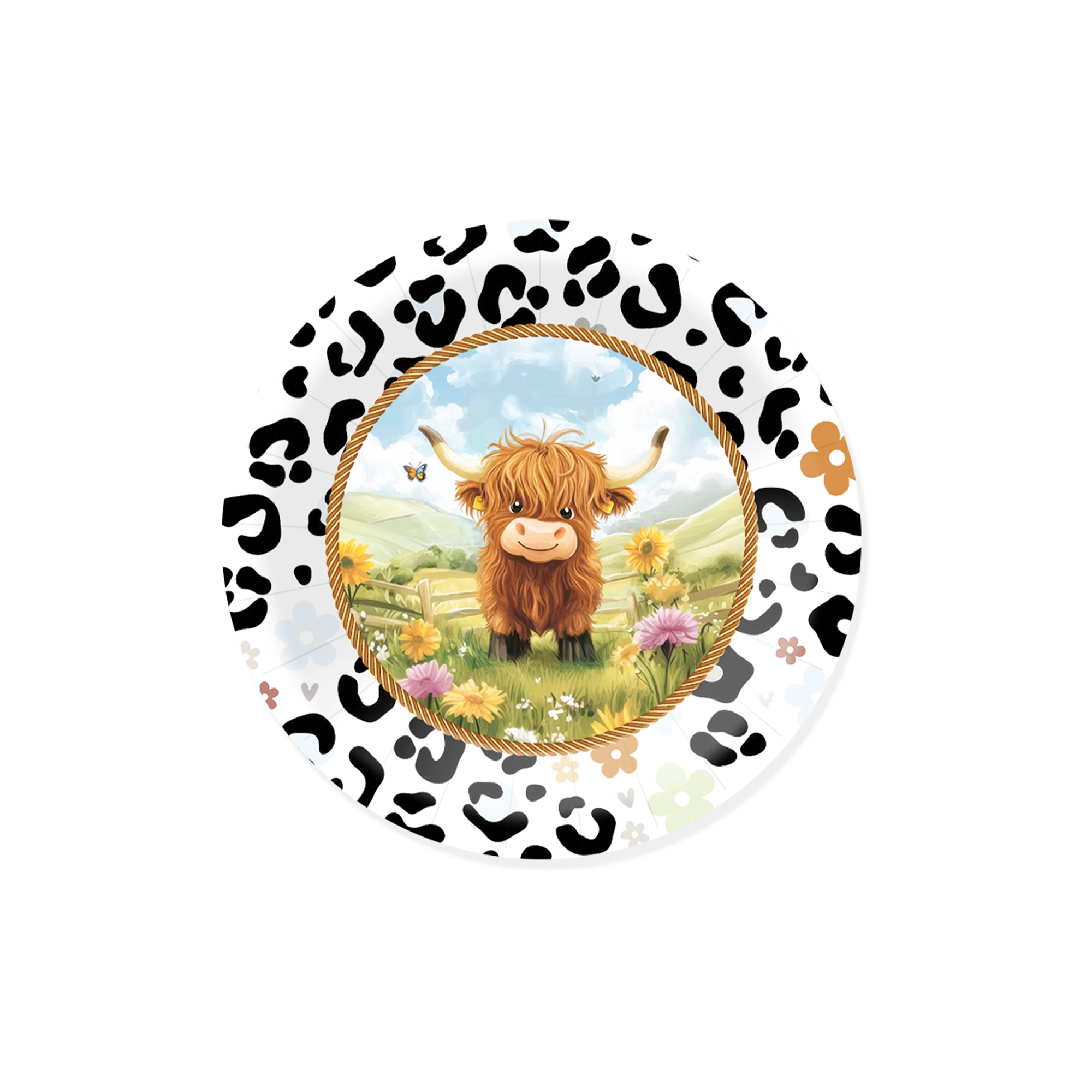 Farm Theme with Highland Cow Leopard Print Dessert Plate