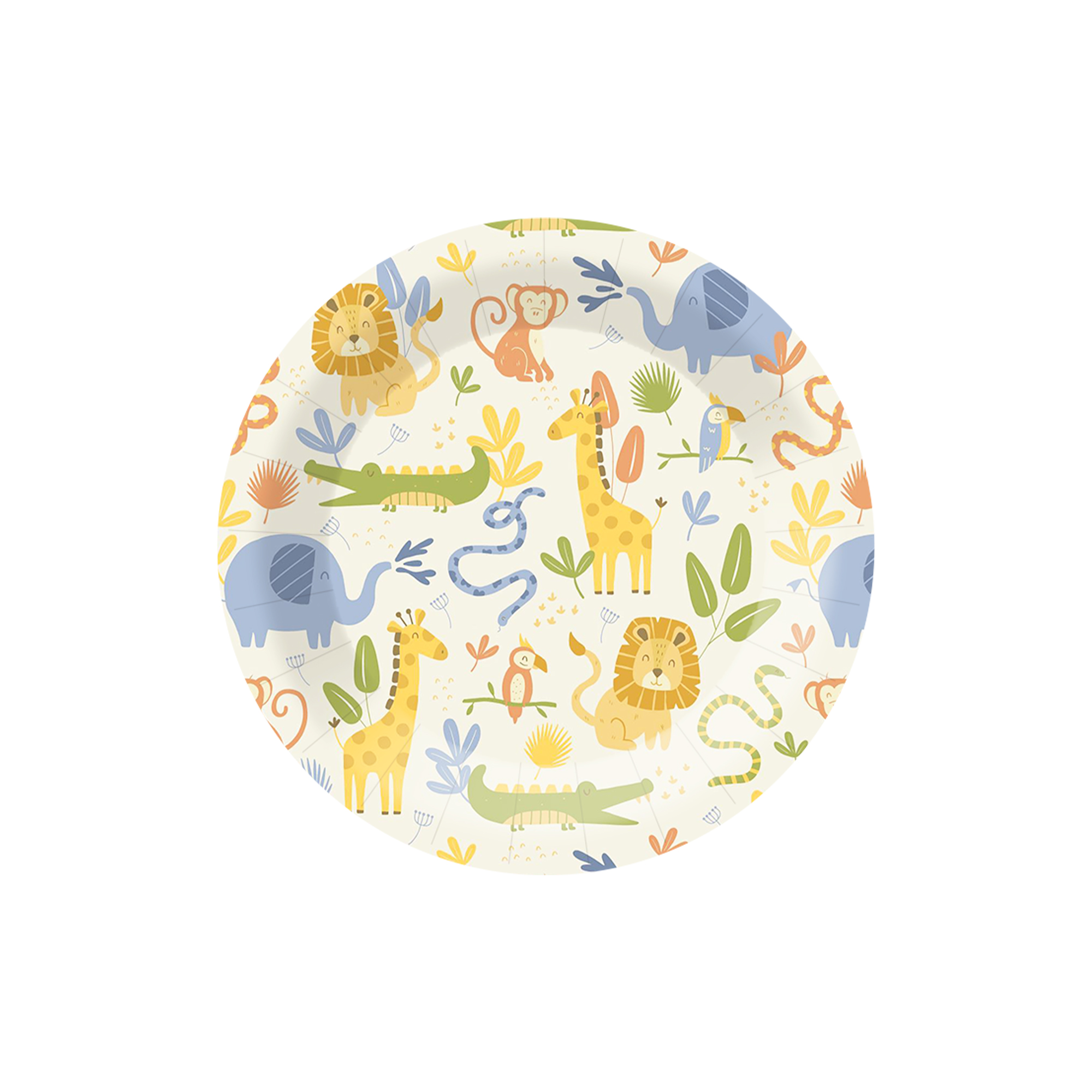 Animal Theme Round Shape with Lion Giraffe Elephant Dessert Plate