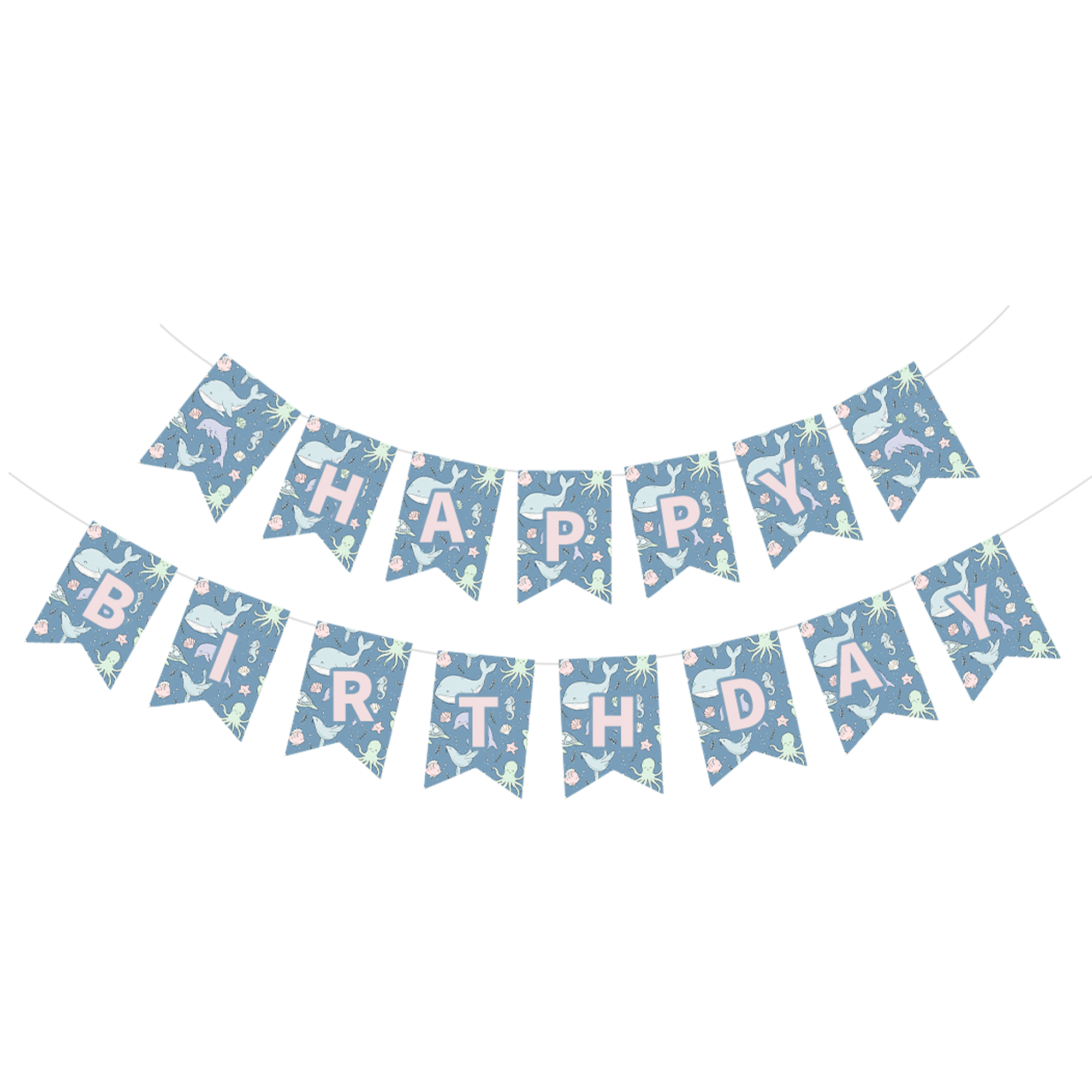 Animal Theme Blue Color Happy Birthday Paper Banner