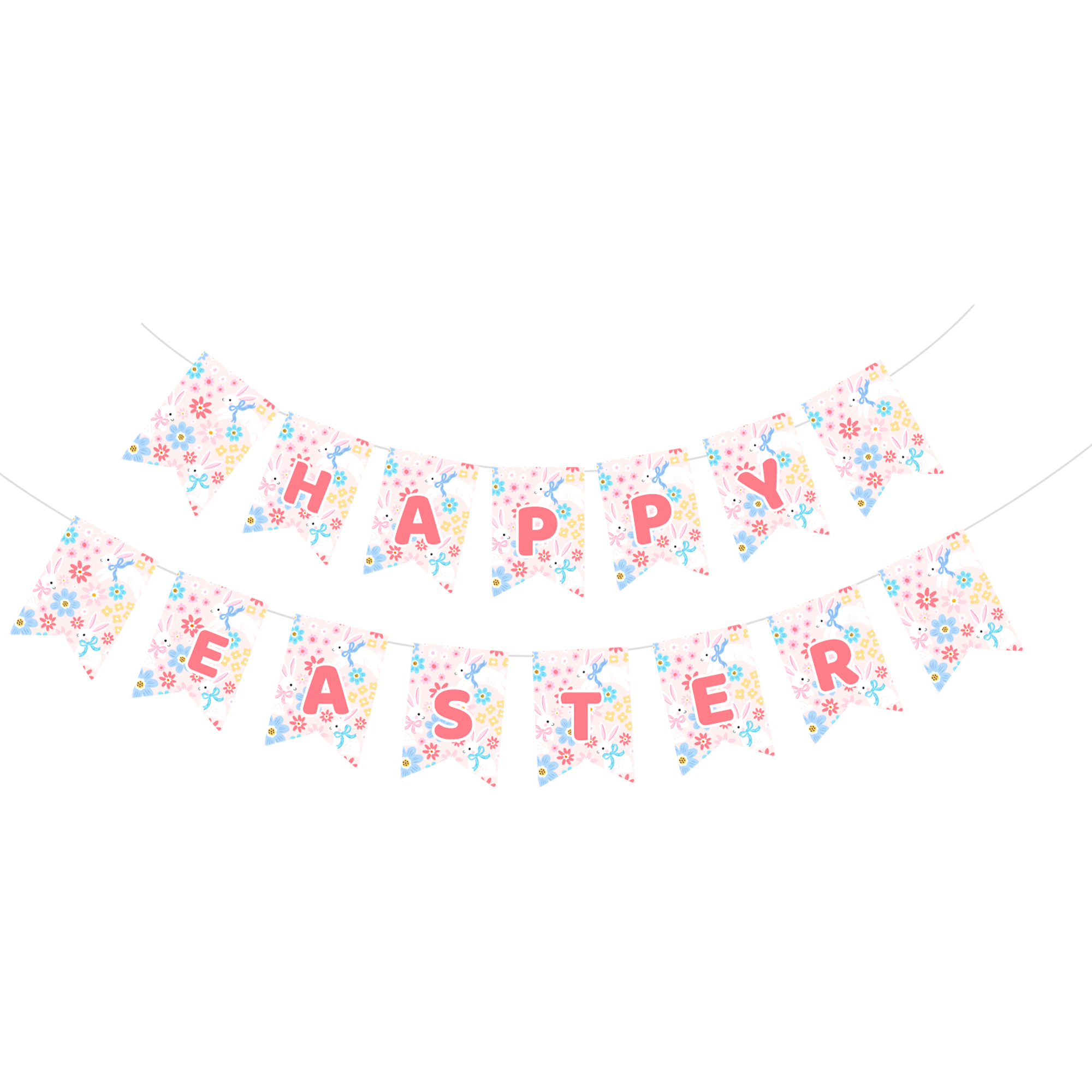 Easter Theme with Rabbit and Flower Happy Easter Paper Banner