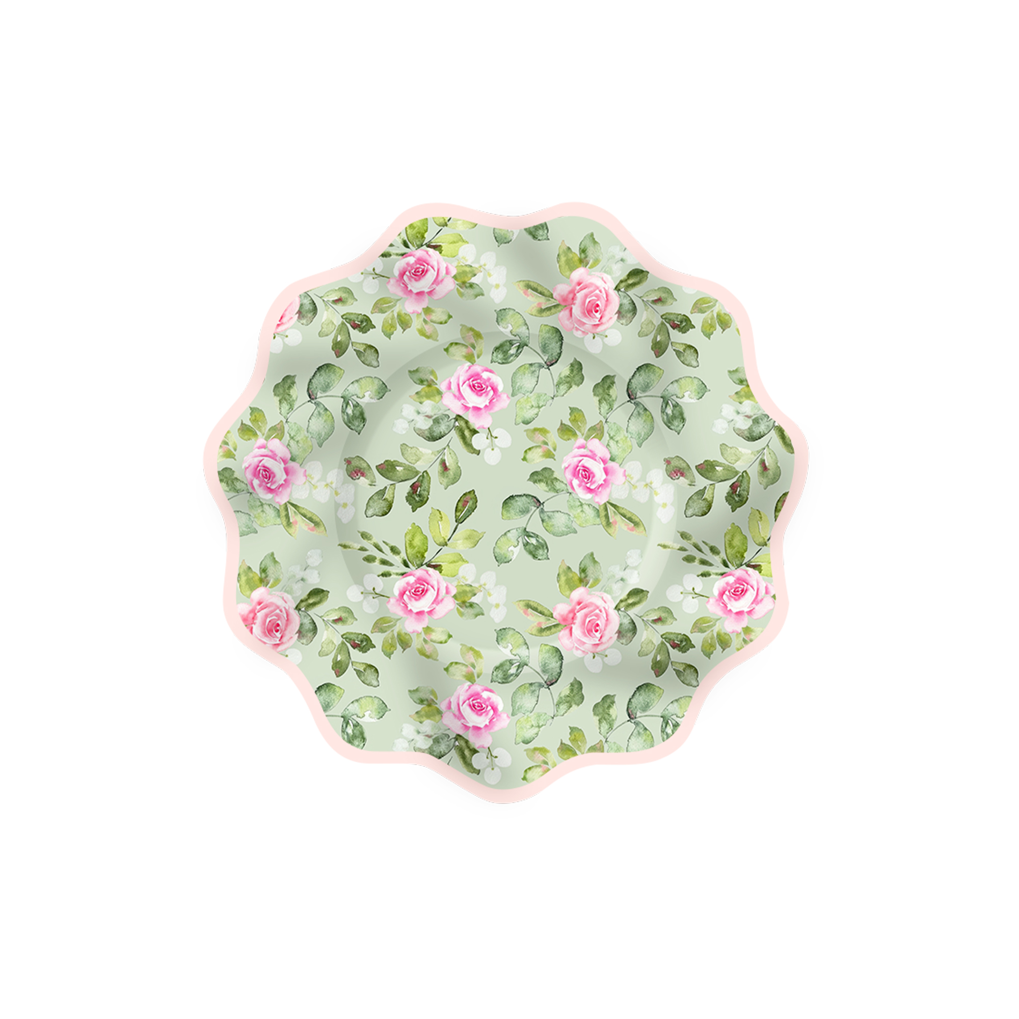 Floral Theme Green Flower Wave Edge Dessert Plate