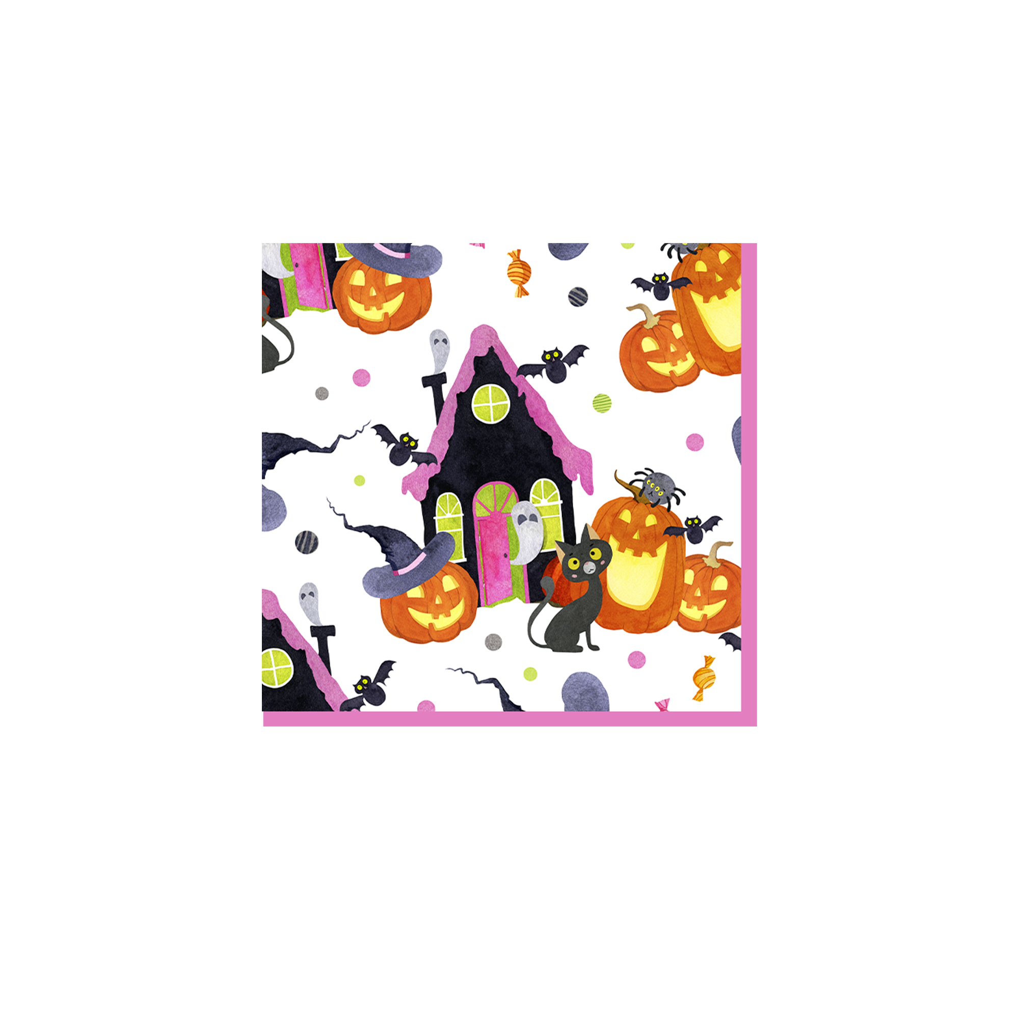 Halloween Theme White Background with Pumpkin&House Napkin