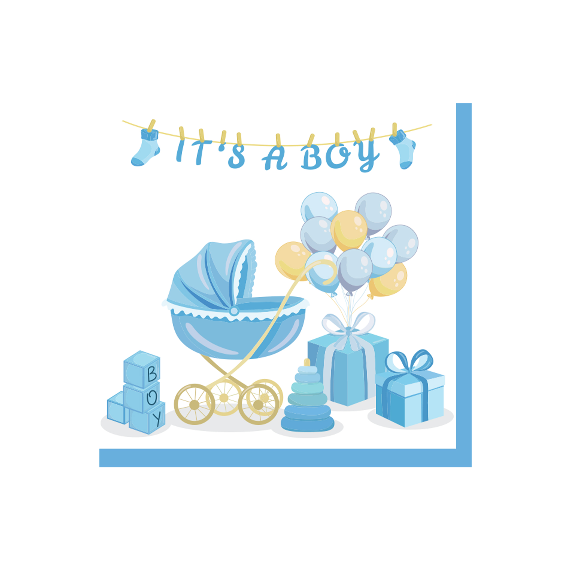Baby Shower Theme White Background with Stroller Napkin