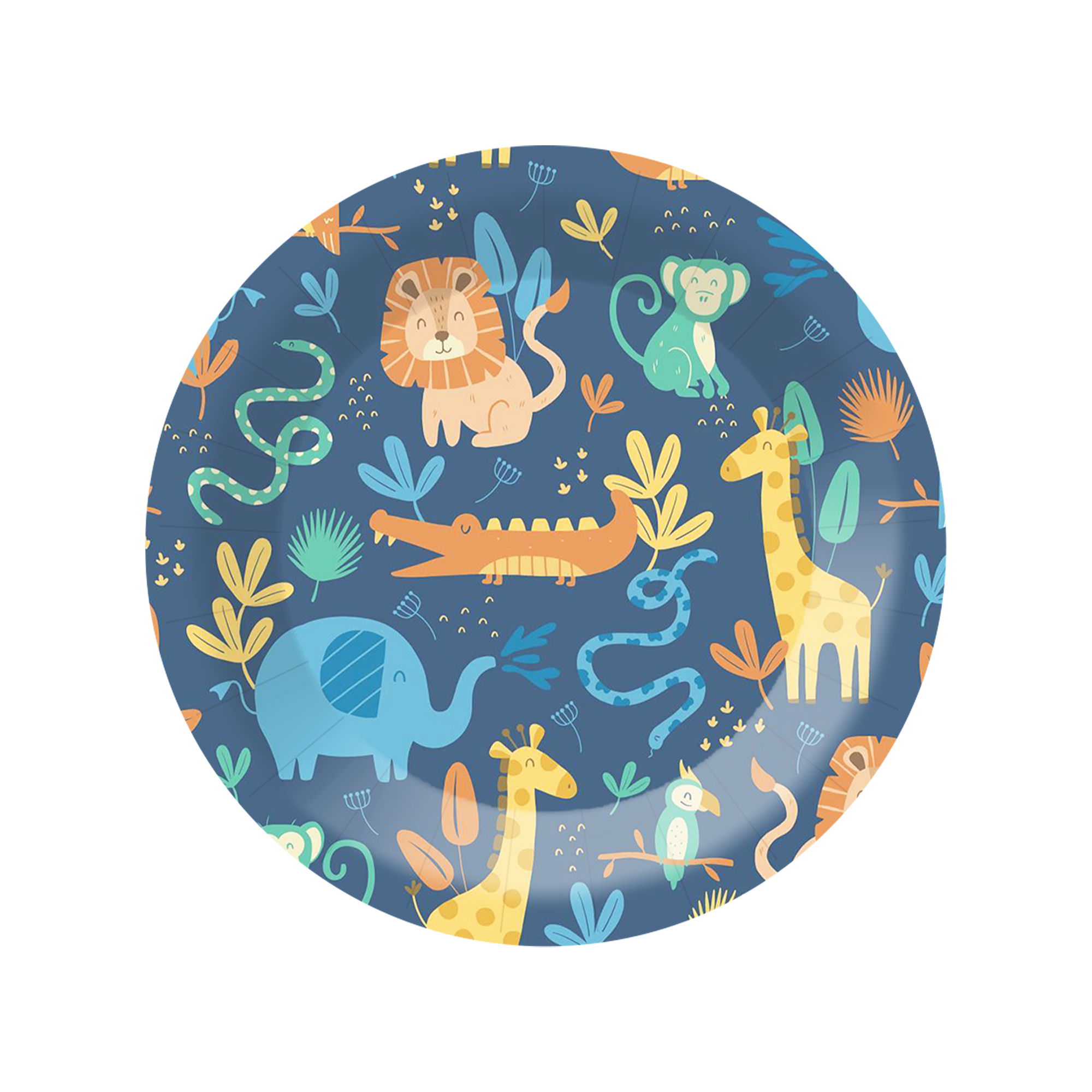 Animal Theme Round Shape with Lion Giraffe Elephant Dinner Plate