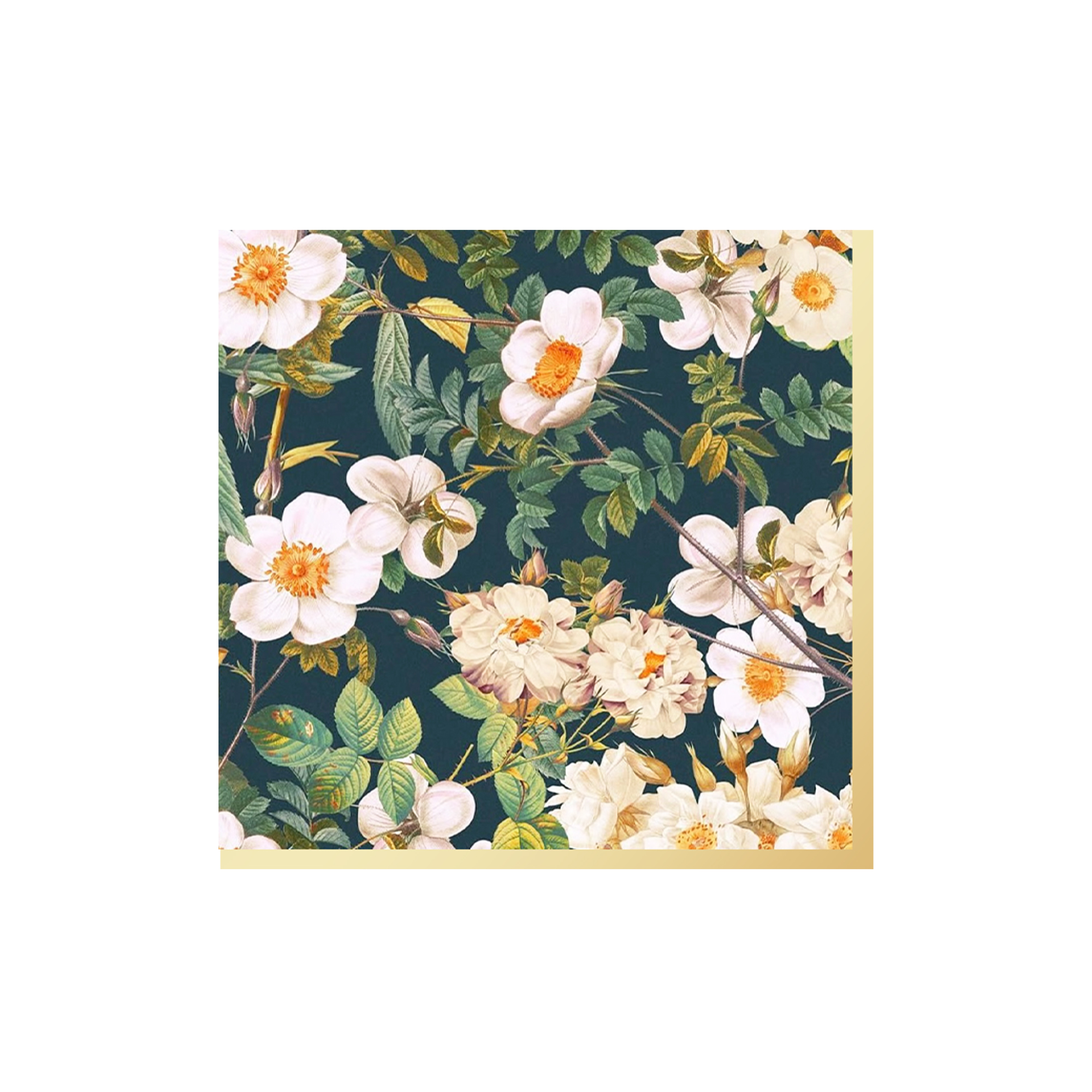 Tea Theme Black Background with White Flower Napkin