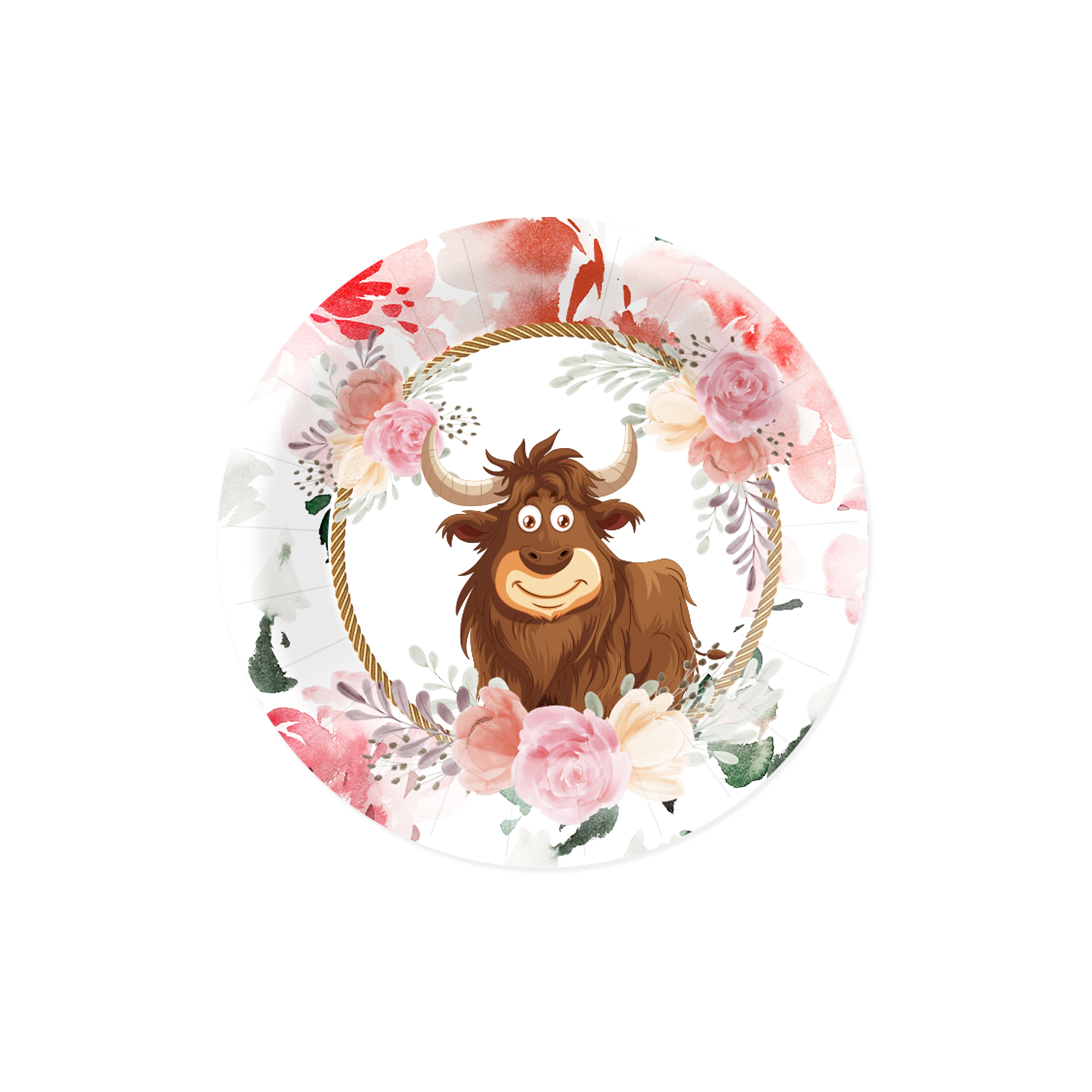 Farm Theme with Highland Cow Pink Flower Dessert Plate