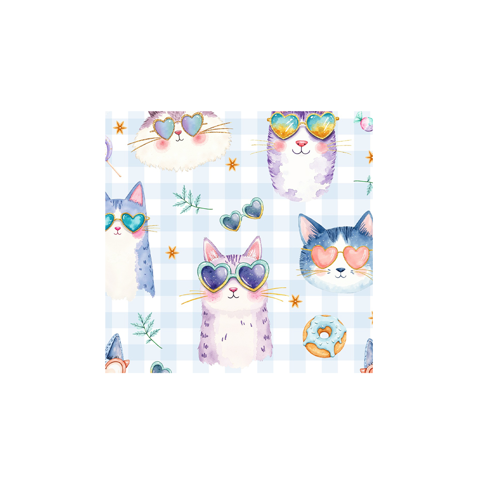 Animal Theme Blue Background with Cute Cat Napkin