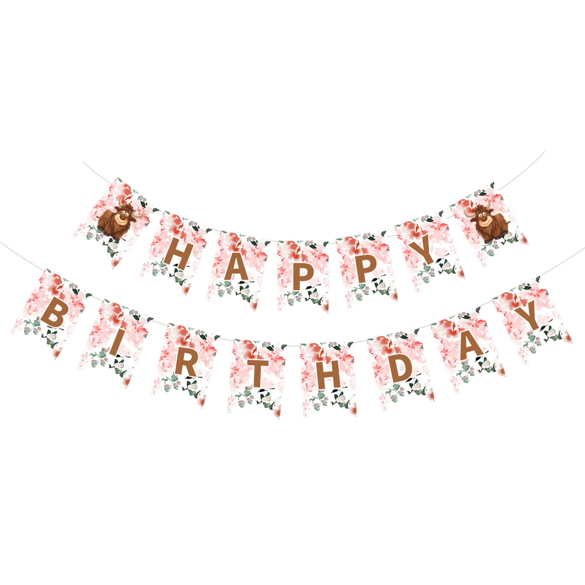 Farm Theme with Highland Cow Happy Birthday Paper Banner