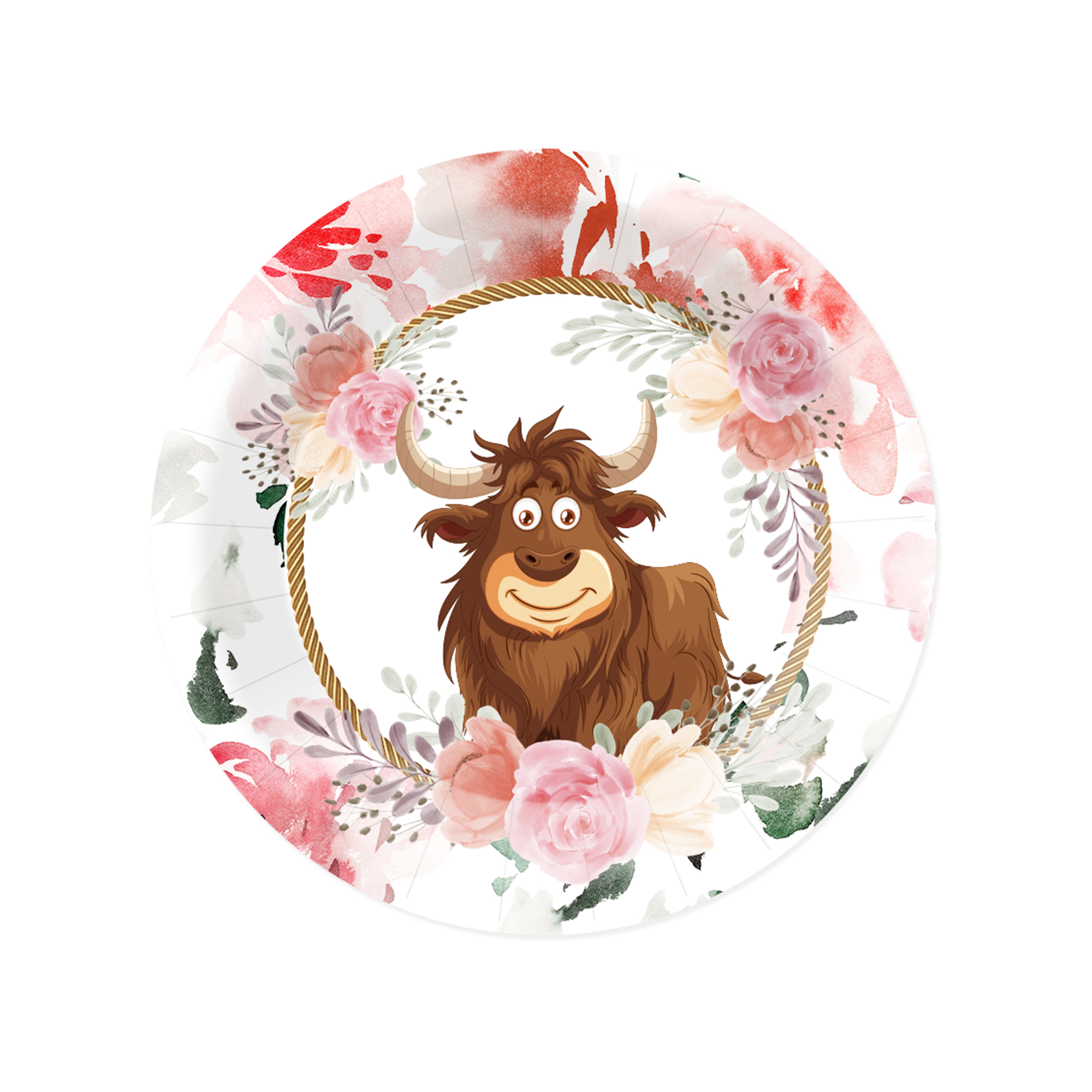 Farm Theme with Highland Cow Pink Flower Dinner Plate