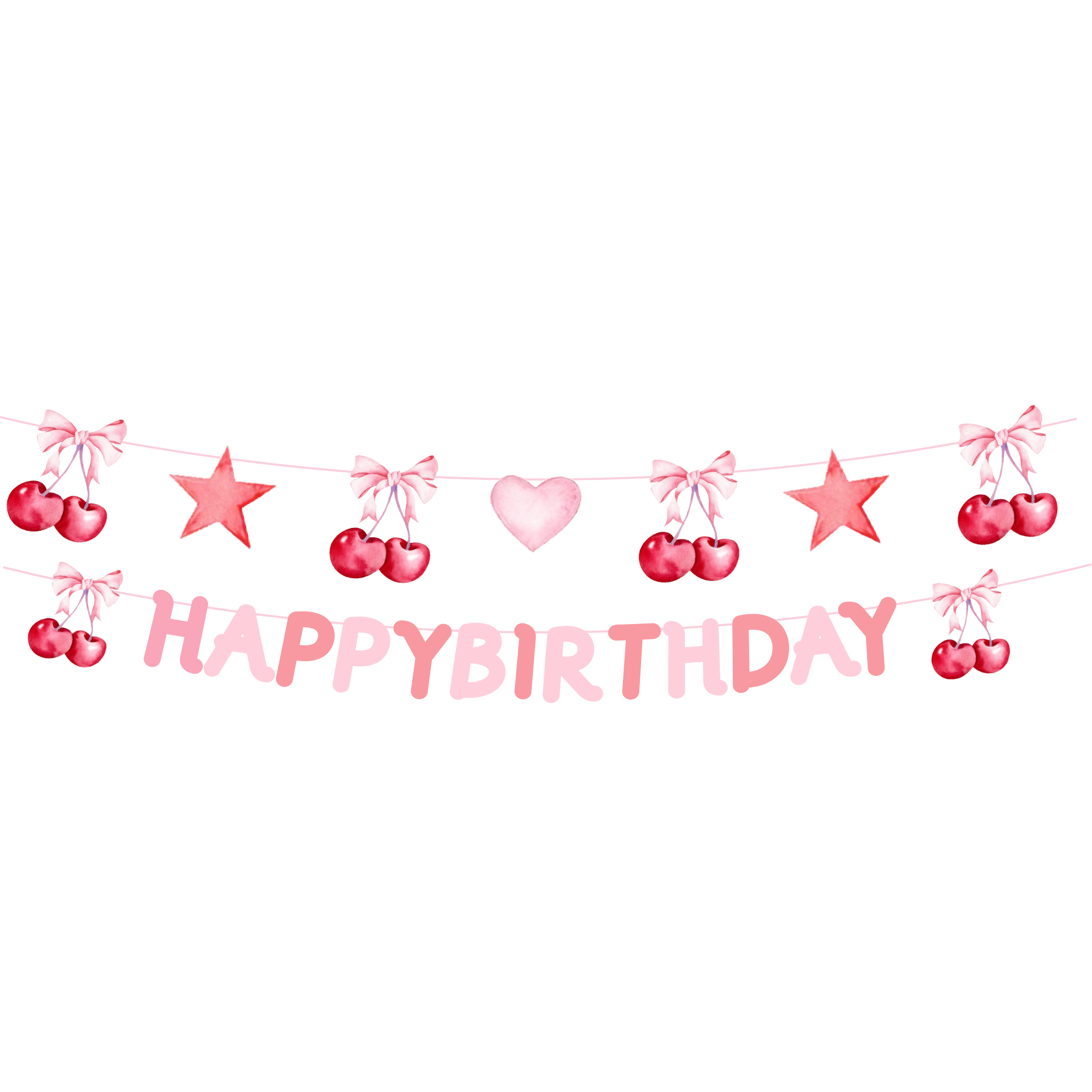 Fruit Theme Cherry Star Heart Happy Birthday Paper Banner