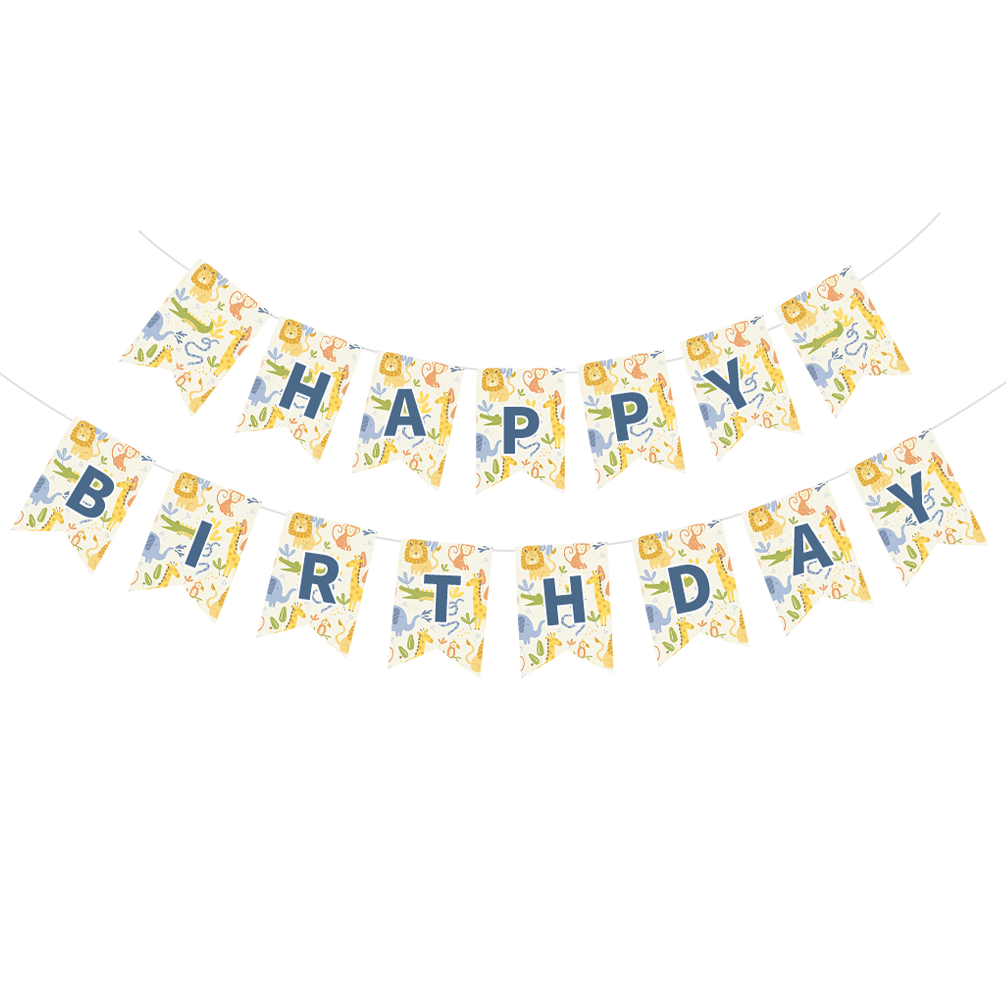 Animal Theme with Lion Giraffe Elephant Happy Birthday Paper Banner