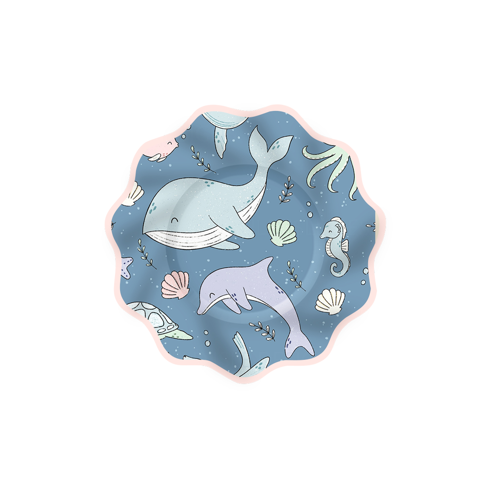 Animal Theme Blue Color Wave Edge Whale Seashell Dessert Plate