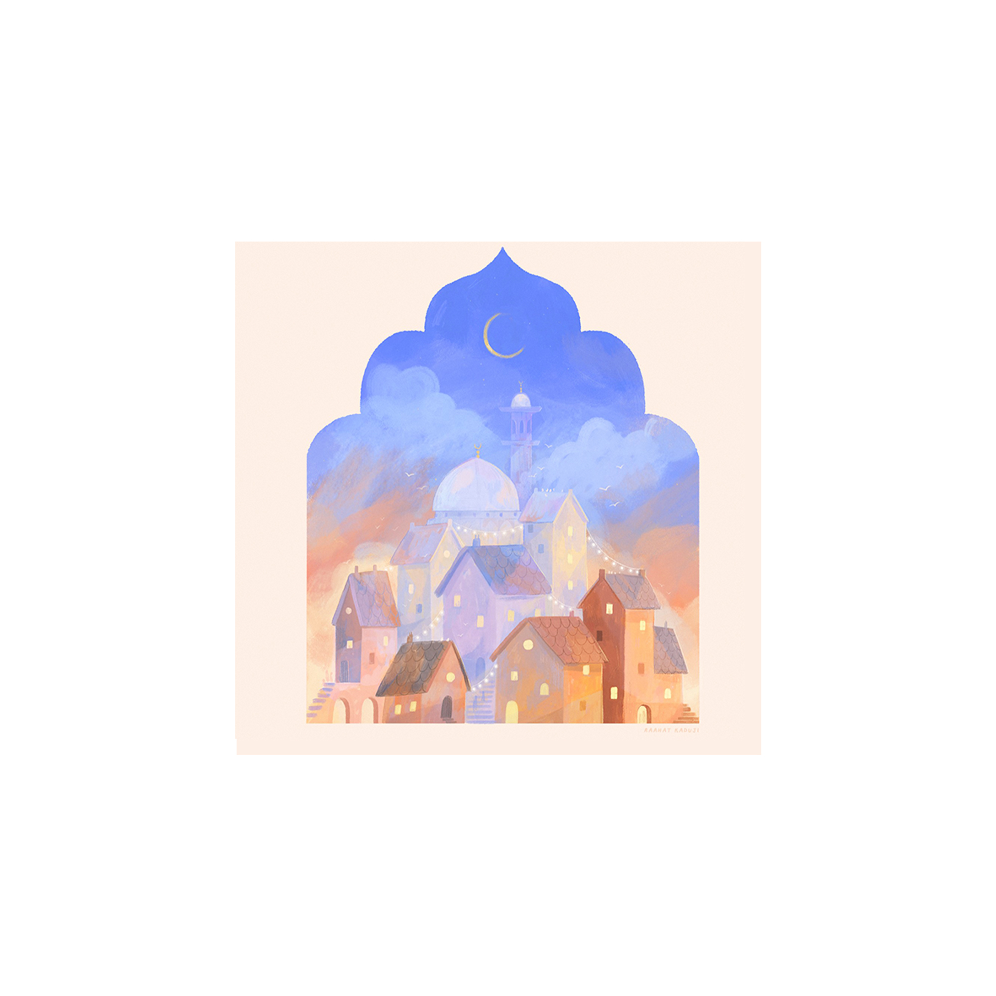 Eid Theme Skin Color Background Blue Mosque Napkin