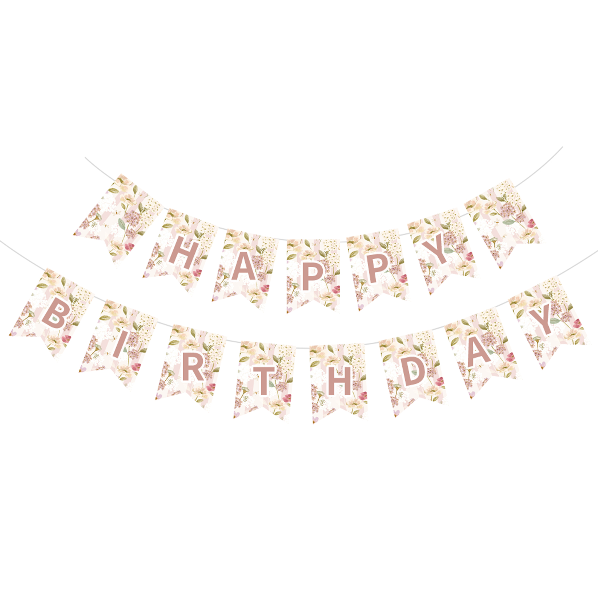 Floral Theme Light Pink and White Happy Birthday Paper Banner