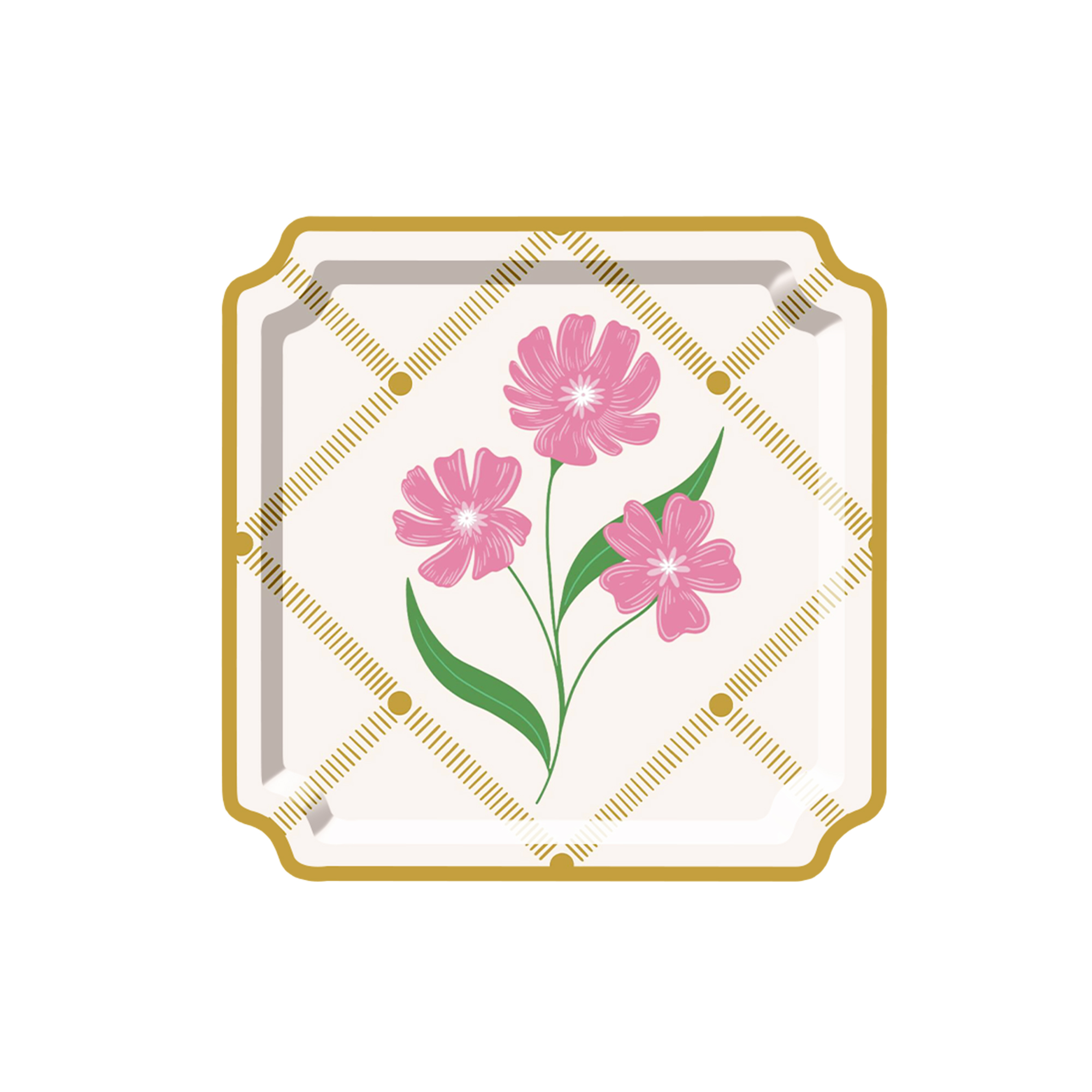 Floral Theme Square Shape with Flower Dessert Plate
