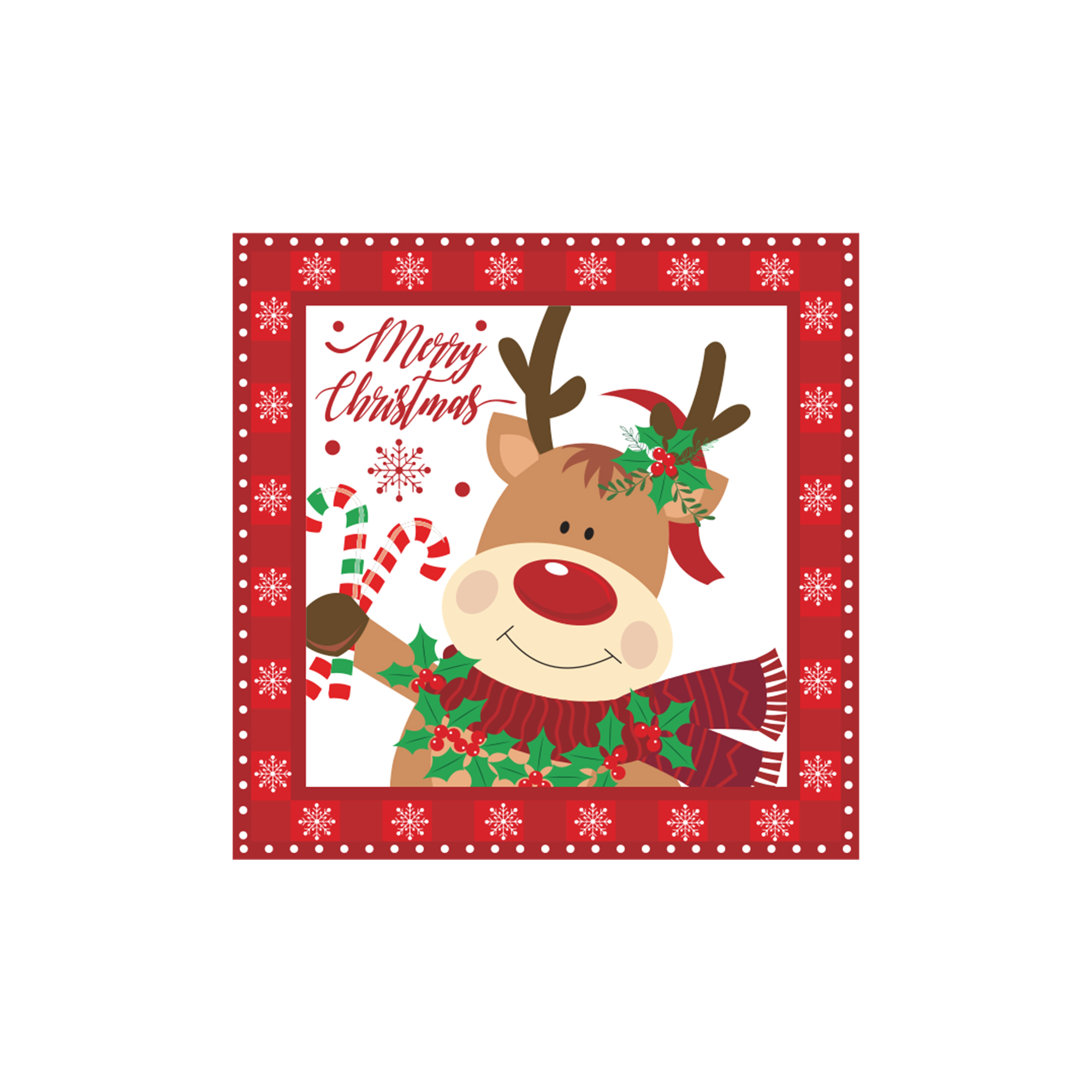 Christmas Theme Red Background with Christmas Reindeer Napkin