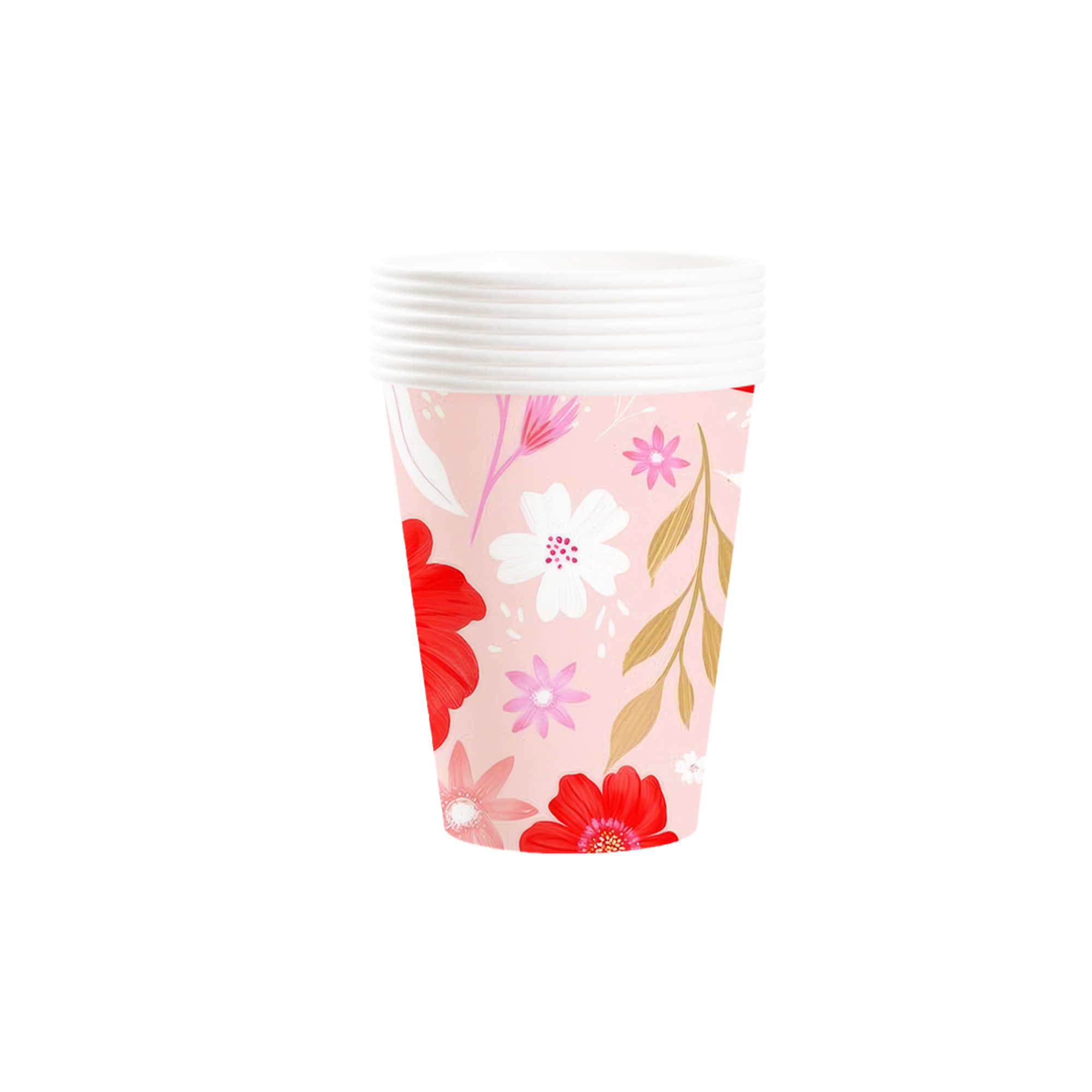 Floral Theme Pink Color with Flower Paper Cup