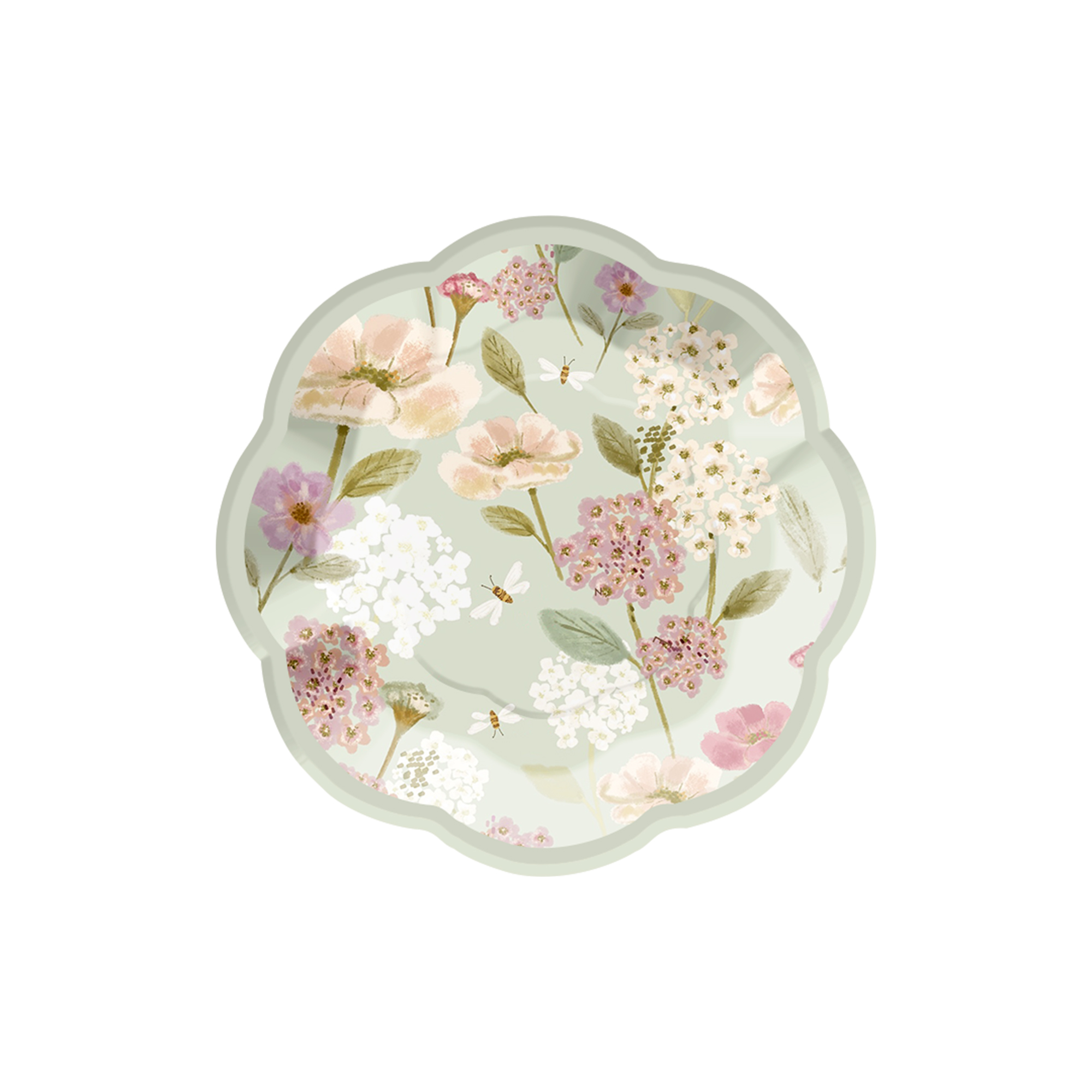 Floral Theme Mint Light Green Petal-shaped Wavy Edge Dessert Plate