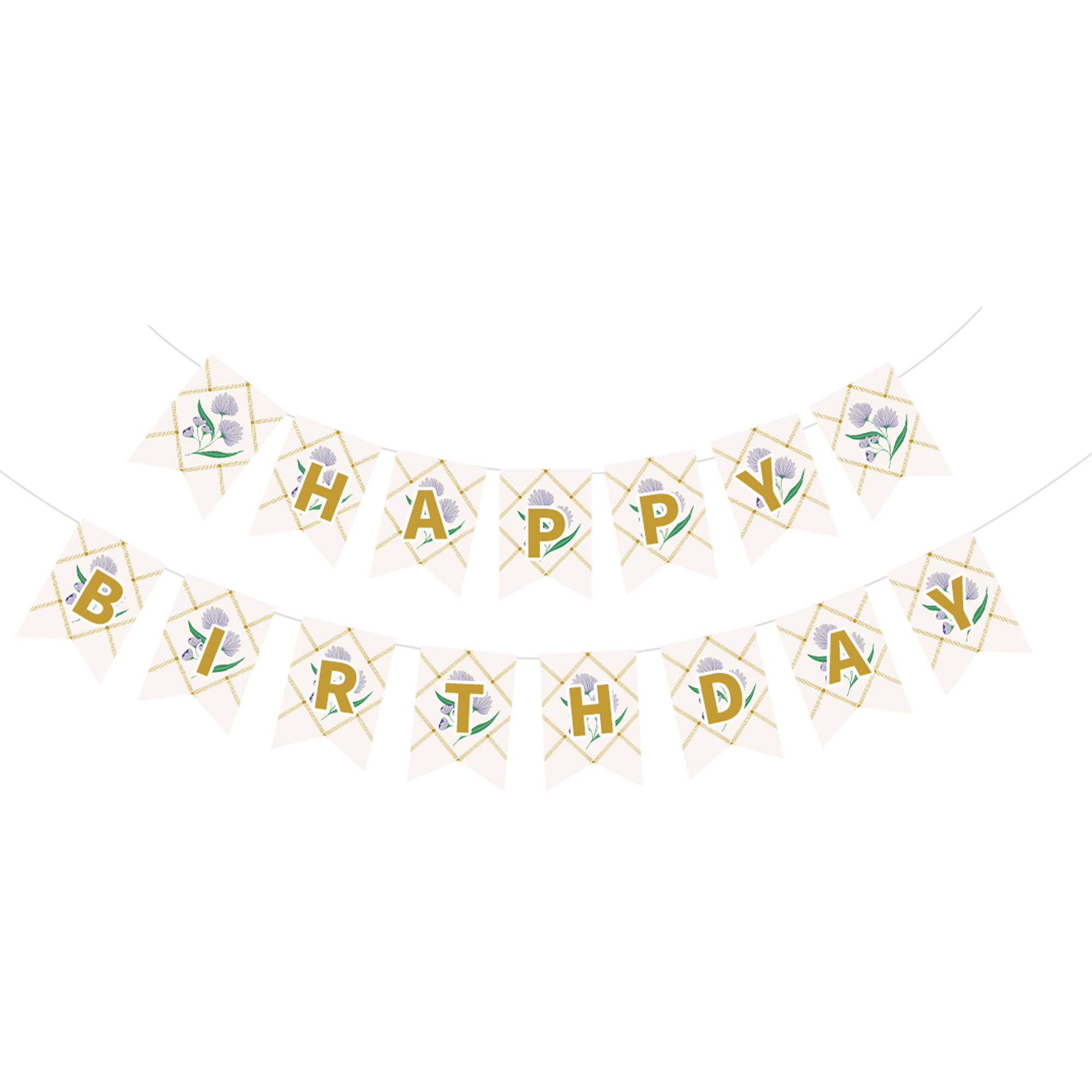 Floral Theme with Flower Happy Birthday Paper Banner
