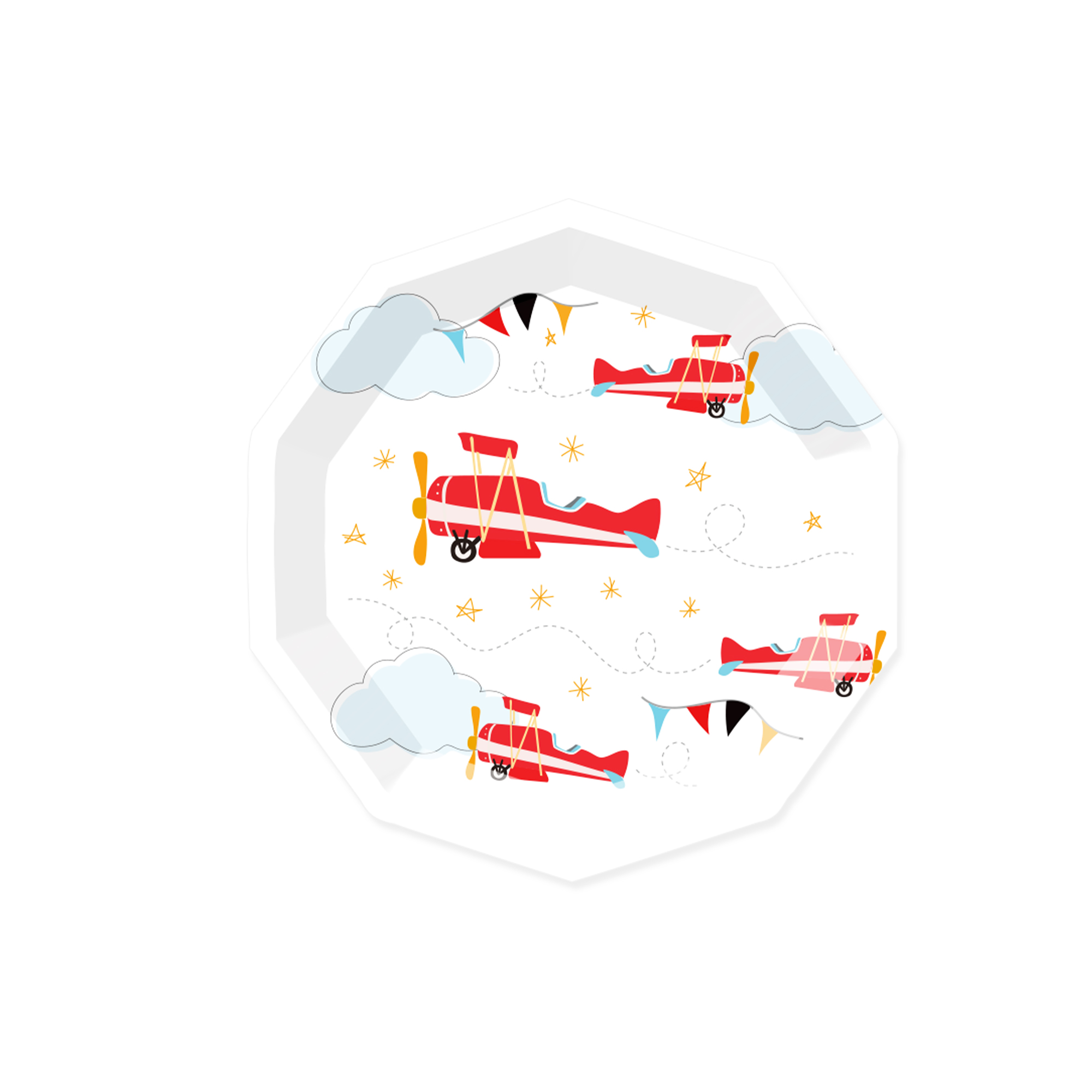 Transportation Theme Decagon Shape with Airplane Dessert Plate