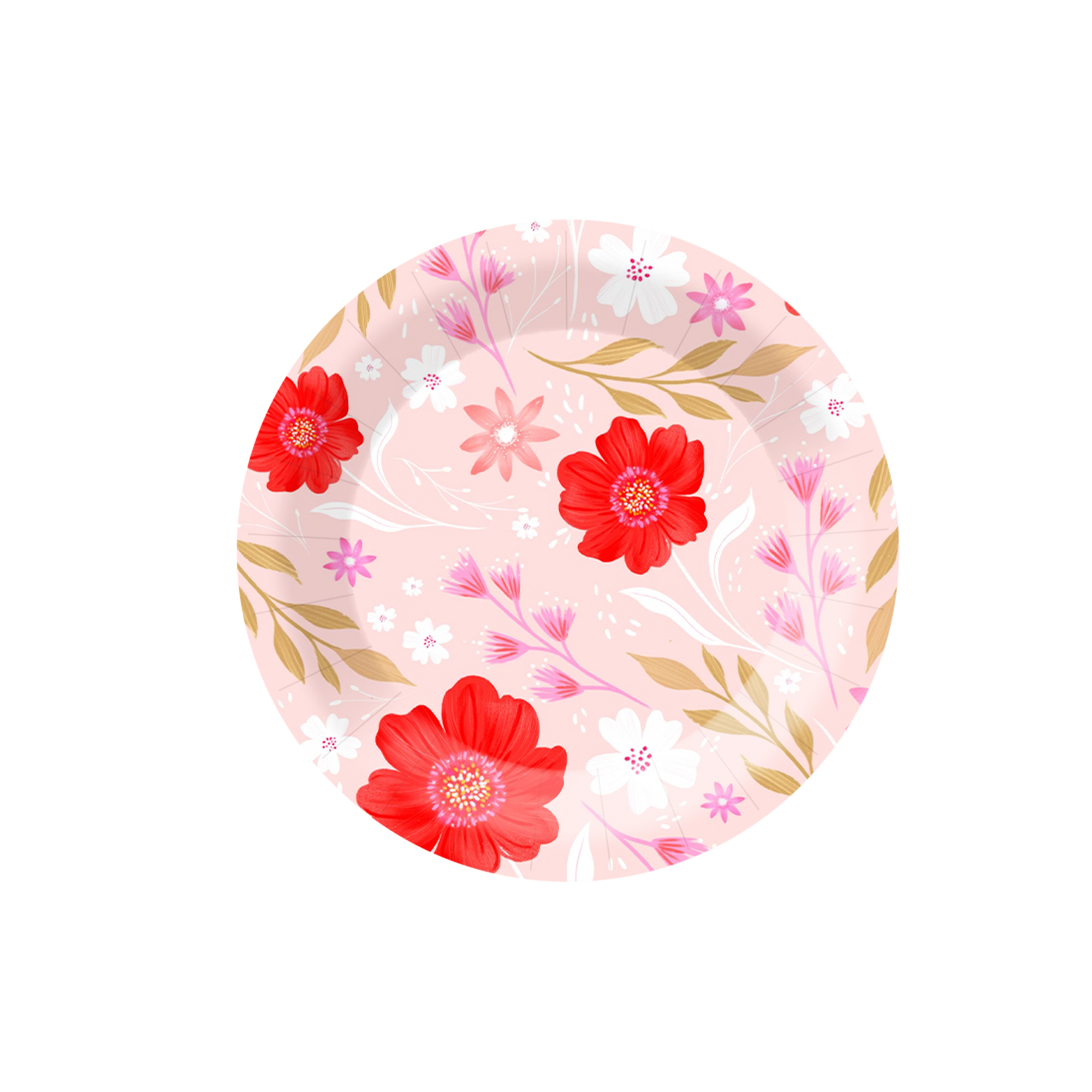 Floral Theme Round Shape with Pink Flower Dessert Plate