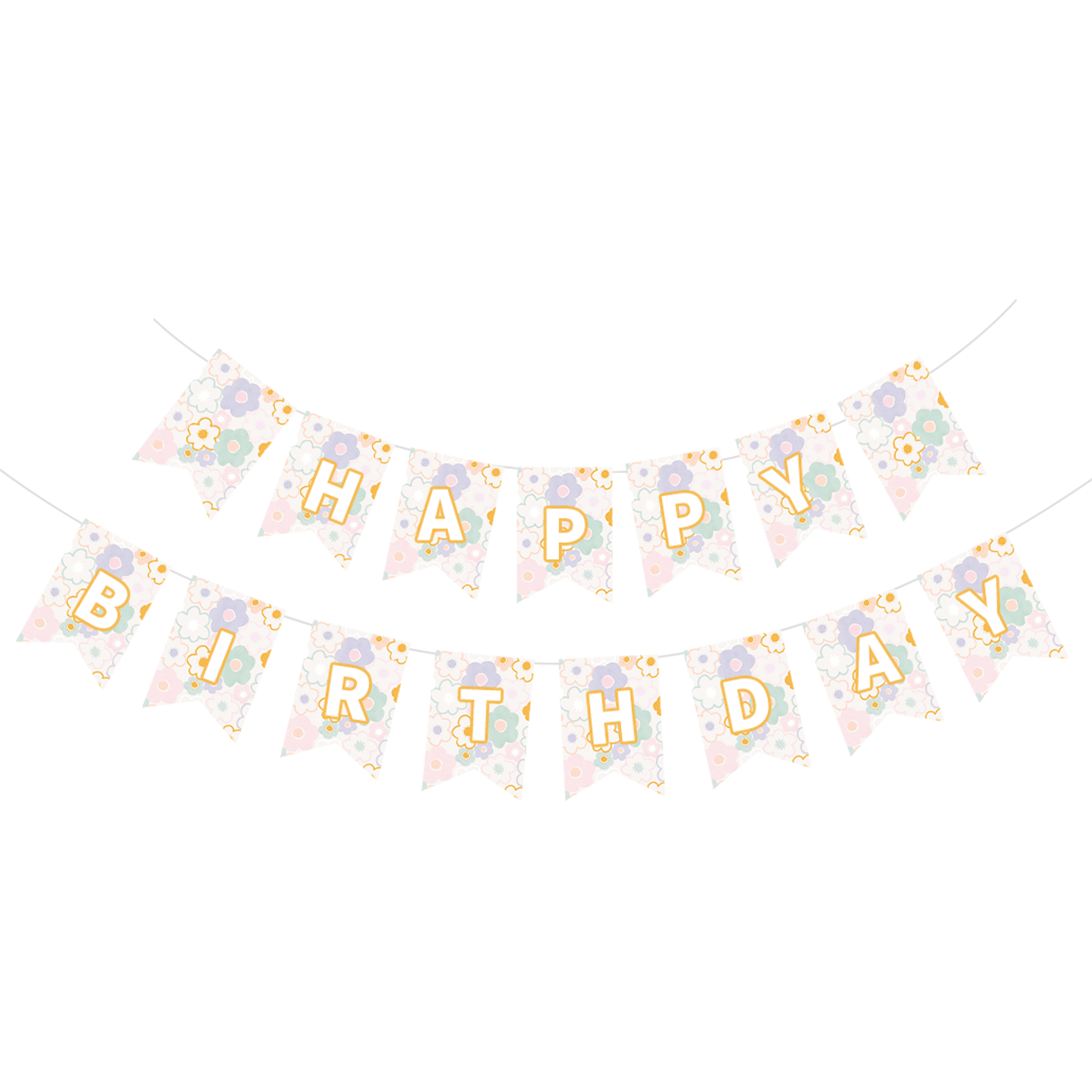 Floral Theme Flower Happy Birthday Paper Banner