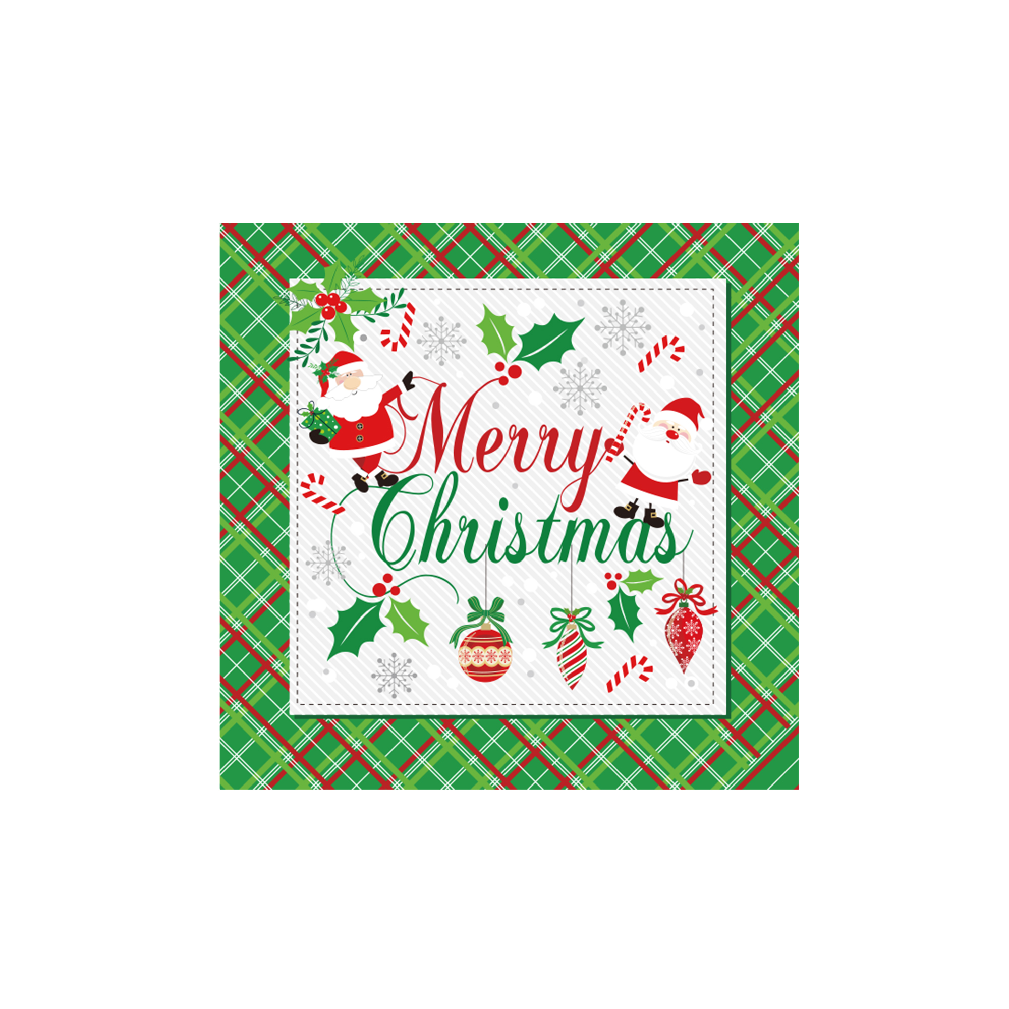 Christmas Theme Green Grid Background with Christmas Letter Napkin