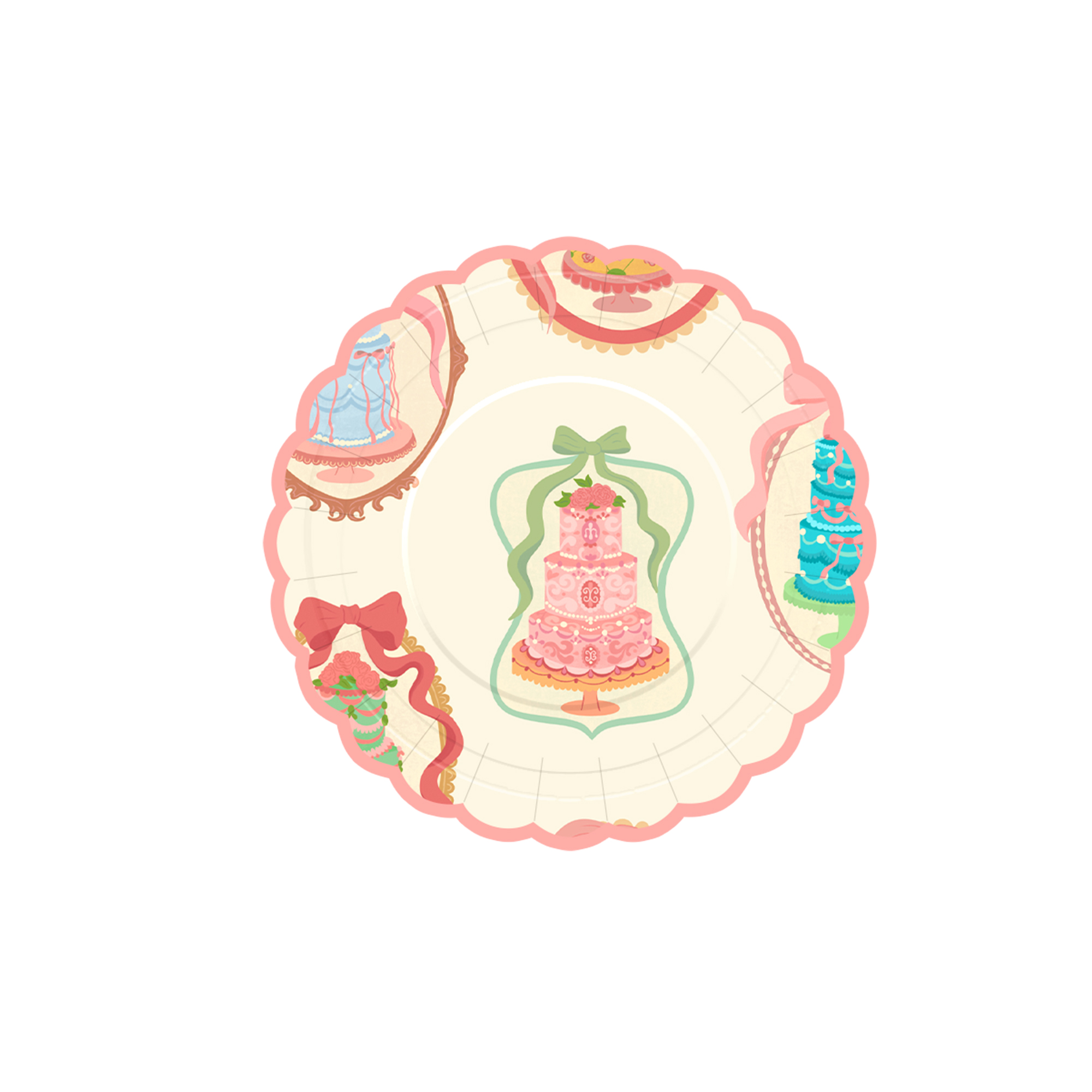 Birthday Theme Cream Yellow Wavy Lace Dessert Plate