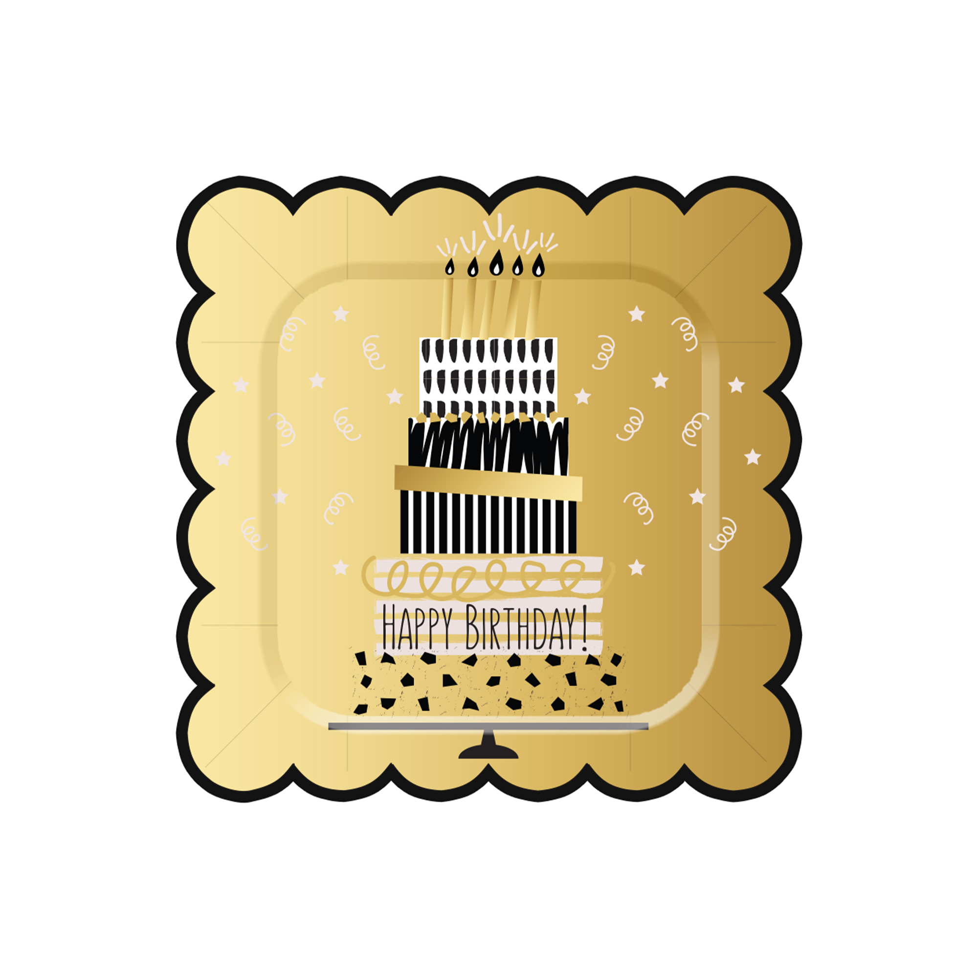 Birthday Theme Gold Black Square Lace Shape Dinner Plate