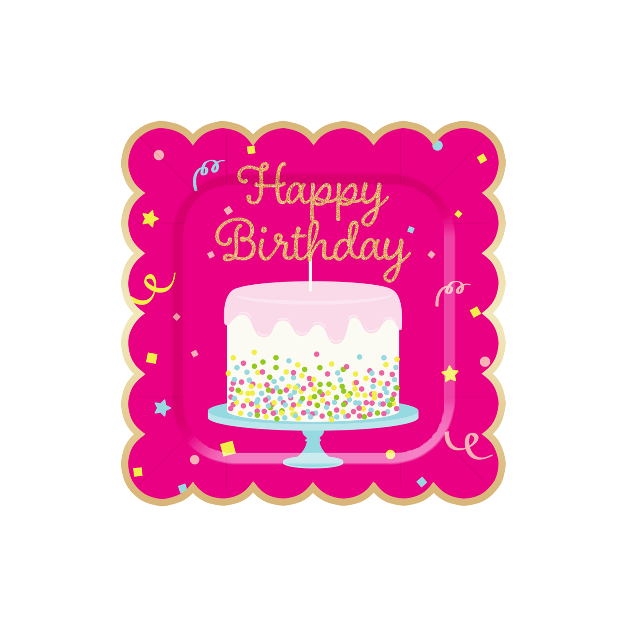 Birthday Theme Hot Pink Square Lace Shape Dinner Plate