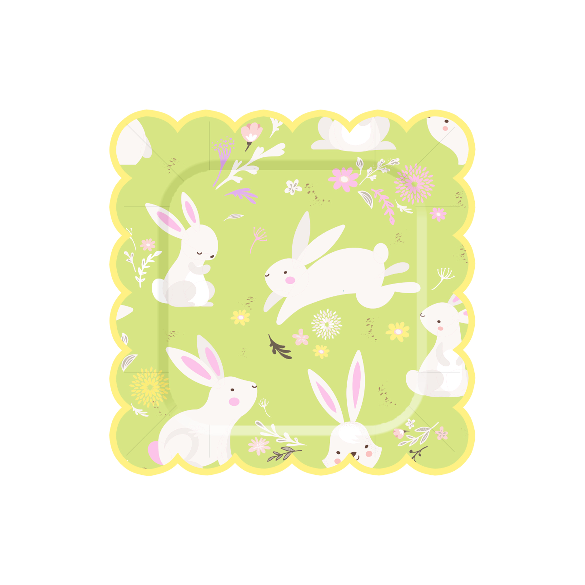 Easter Theme Pastel Lime Green Square Lace Shape Dinner Plate