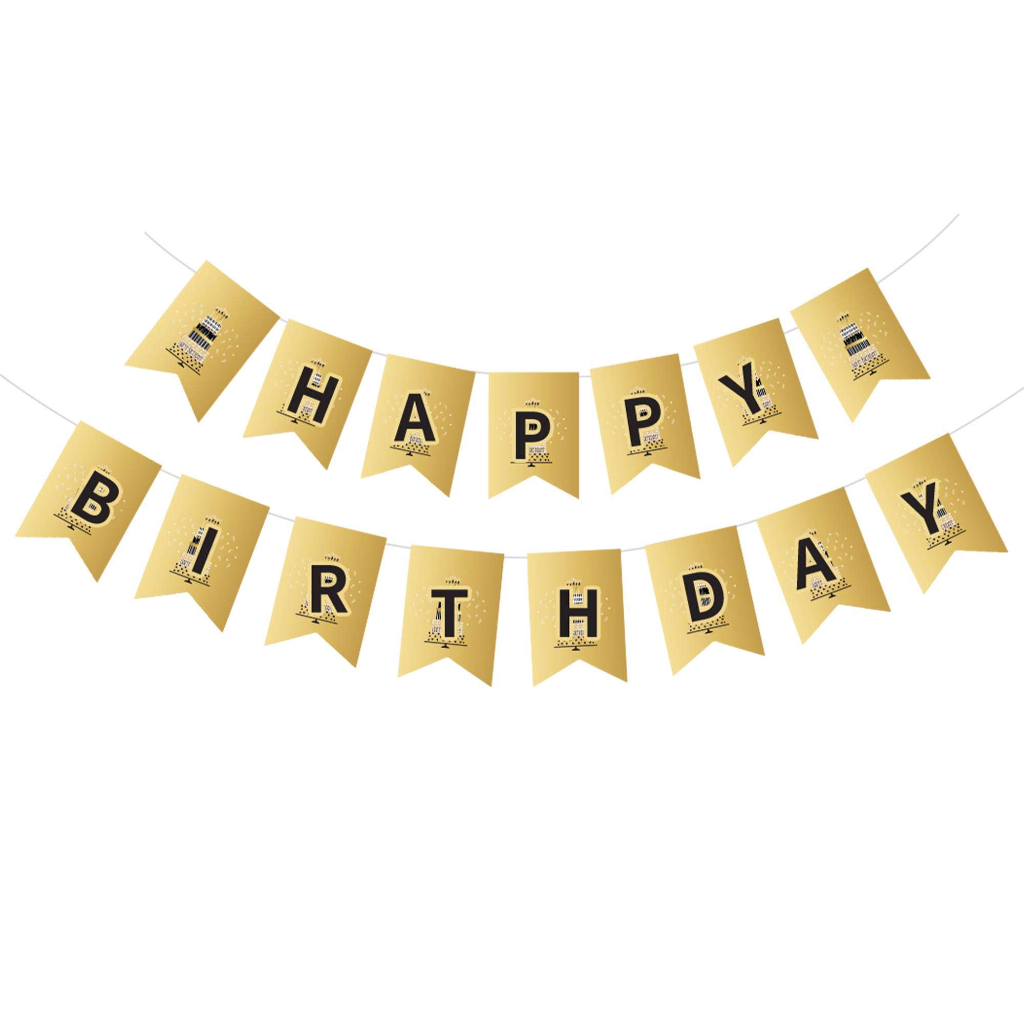 Birthday Theme Gold Happy Birthday Paper Banner
