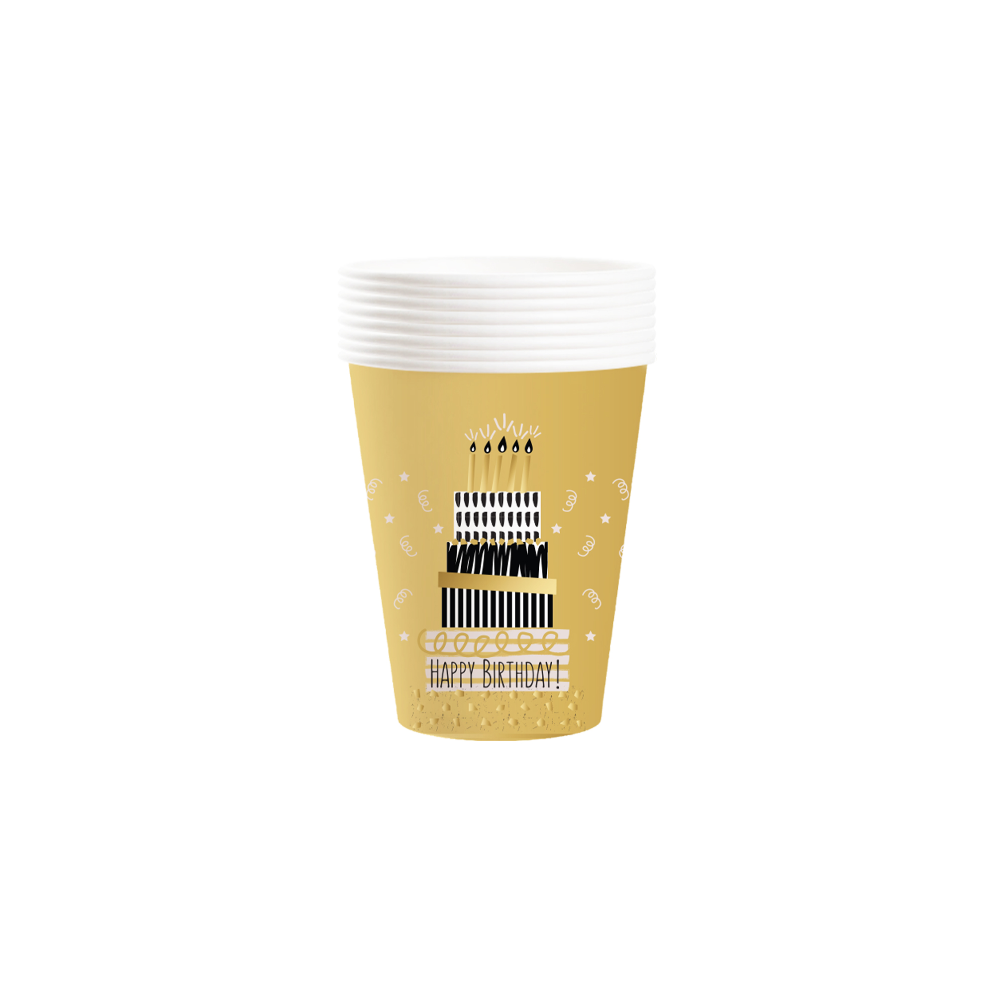 Birthday Theme Gold Black with Cake Paper Cup