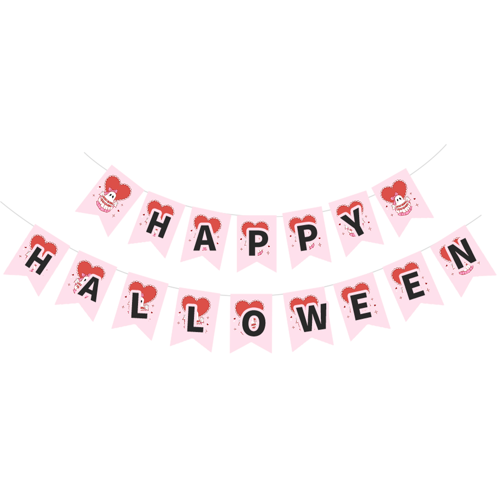 Halloween Theme Pink Background Red Heart with Ghost Pattern Banner