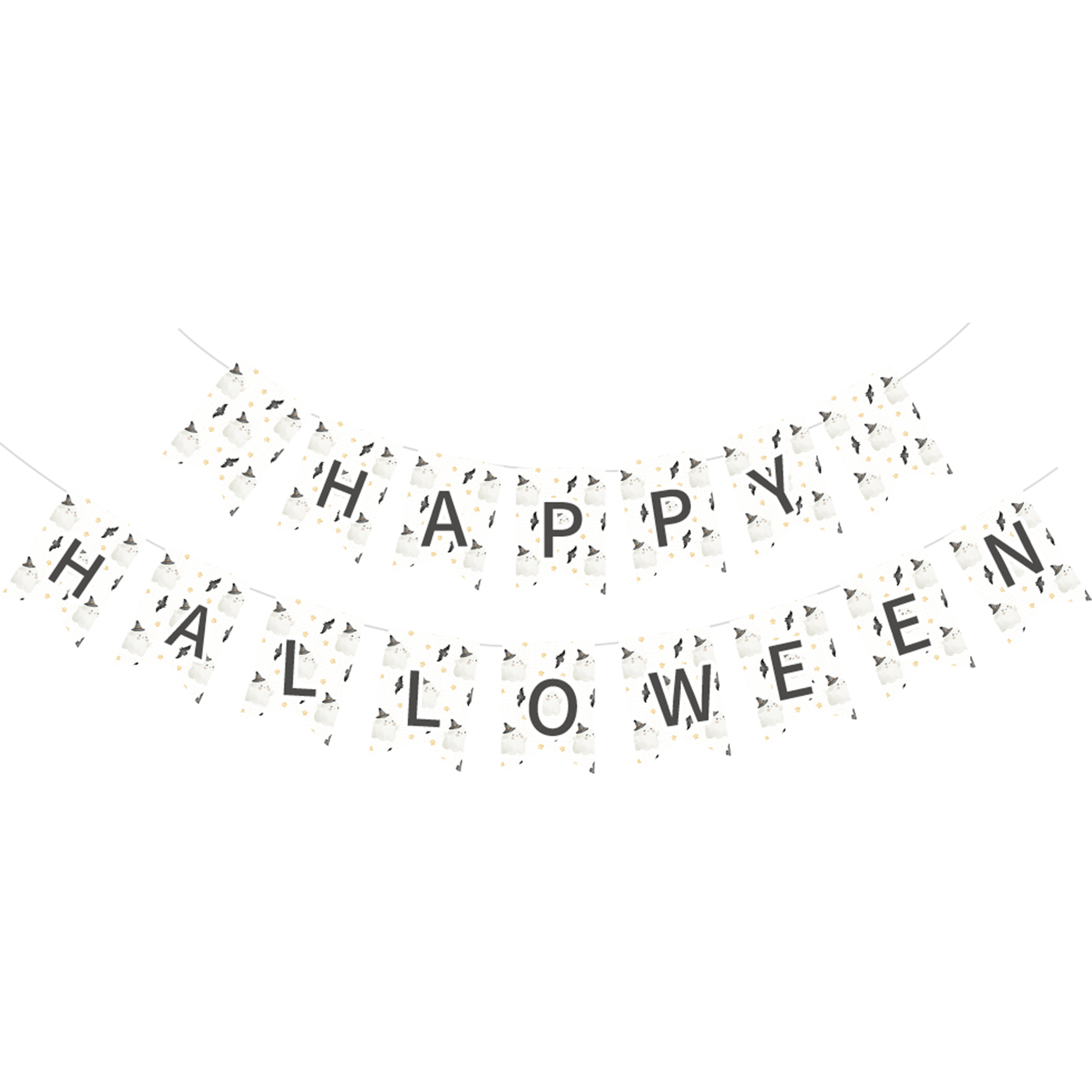 Halloween Theme White Background Ghost Pattern Banner