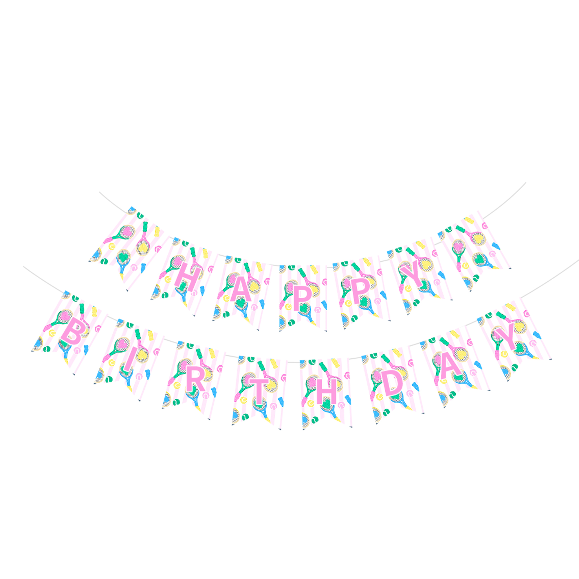 Sports Theme Pink Striped Background Badminton Racket Pattern Banner