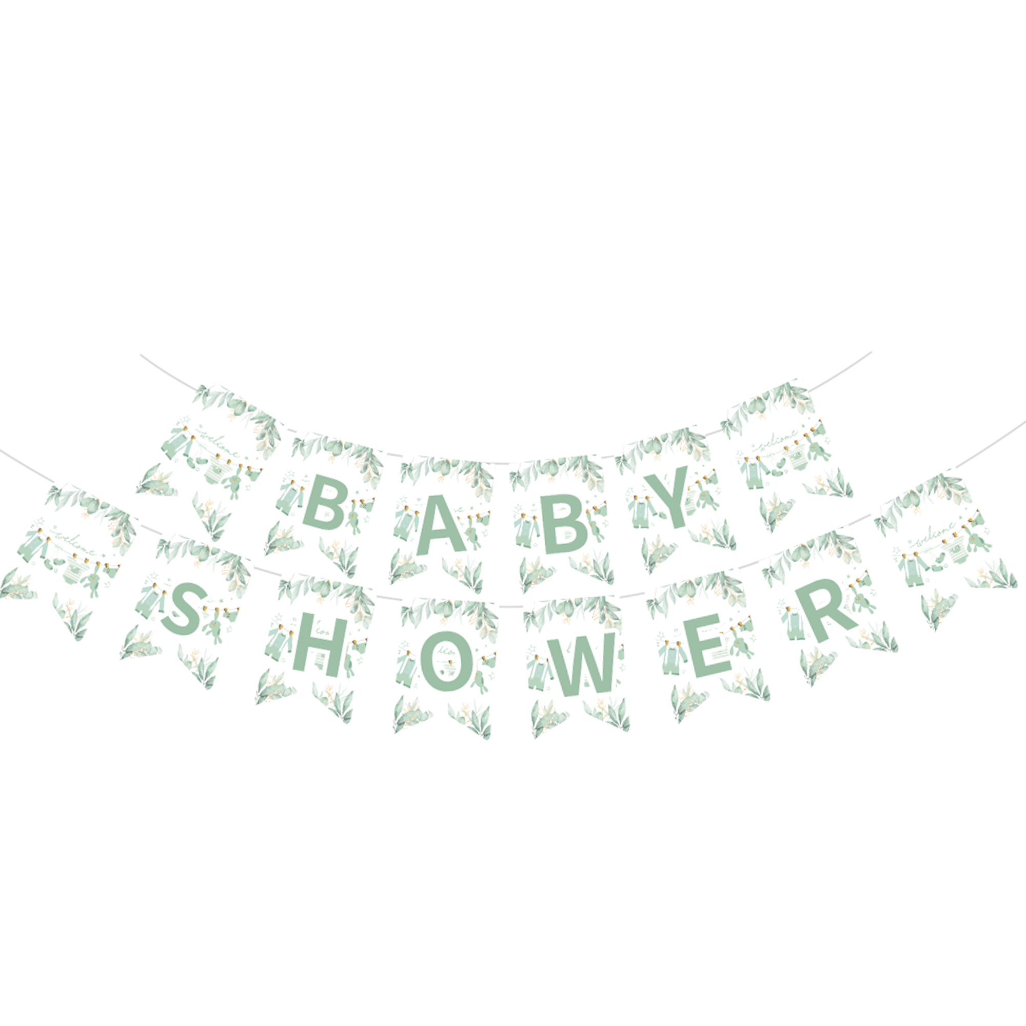 Baby Shower Theme White Background Green T-shirt Pattern Banner