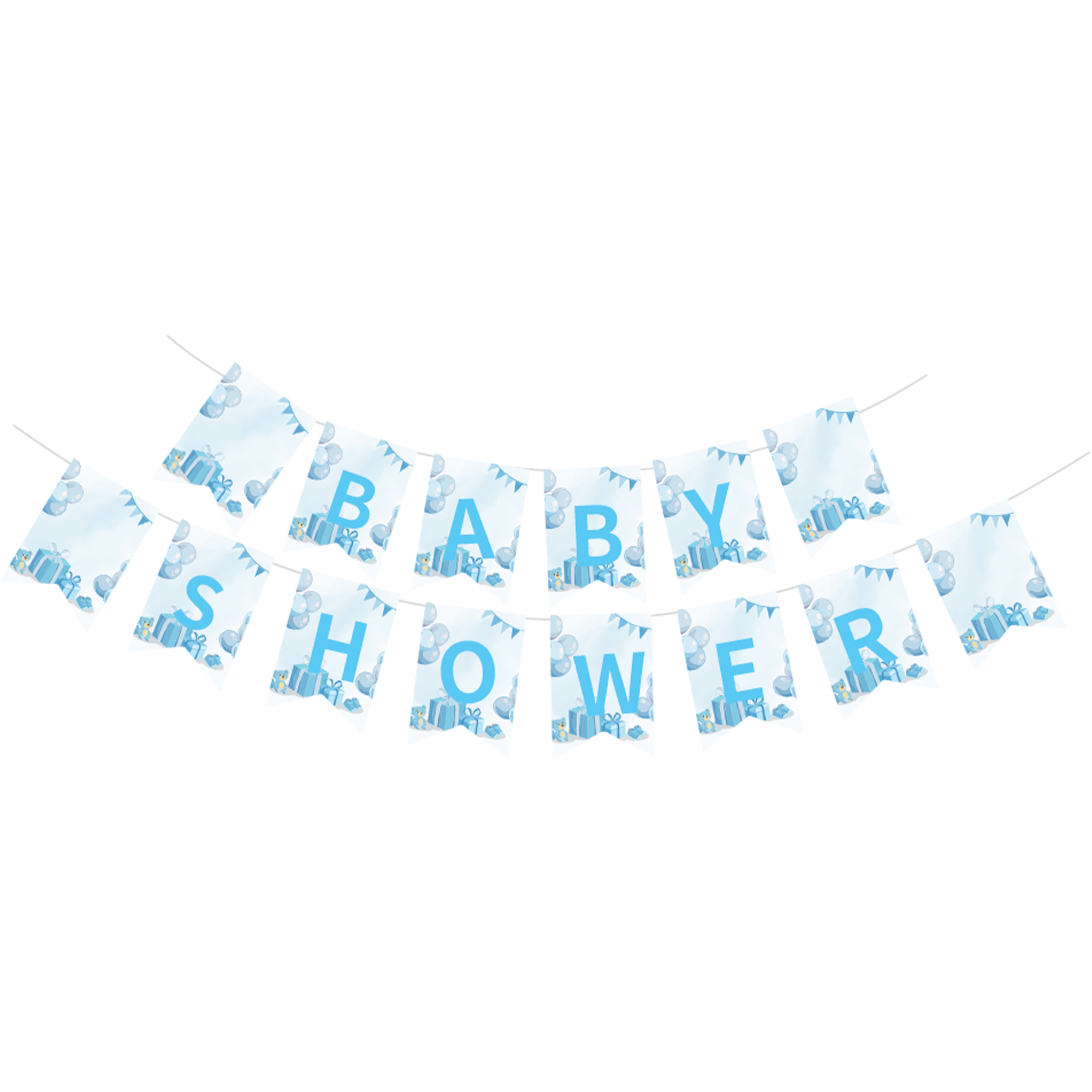 Baby Shower Theme Blue Background Balloon&Gift Pattern Banner