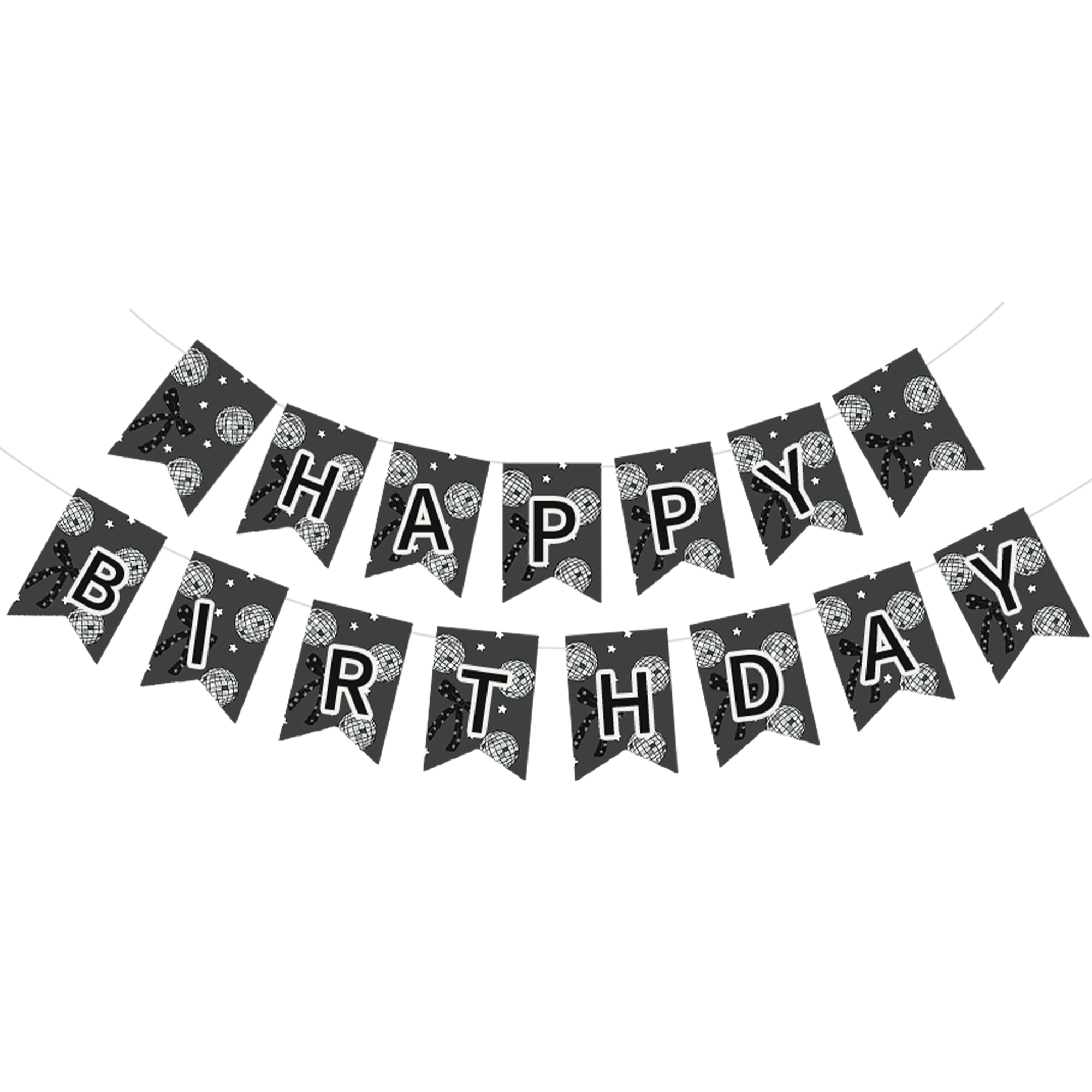 Birthday Theme Black Background Silver Disco Ball Pattern Banner