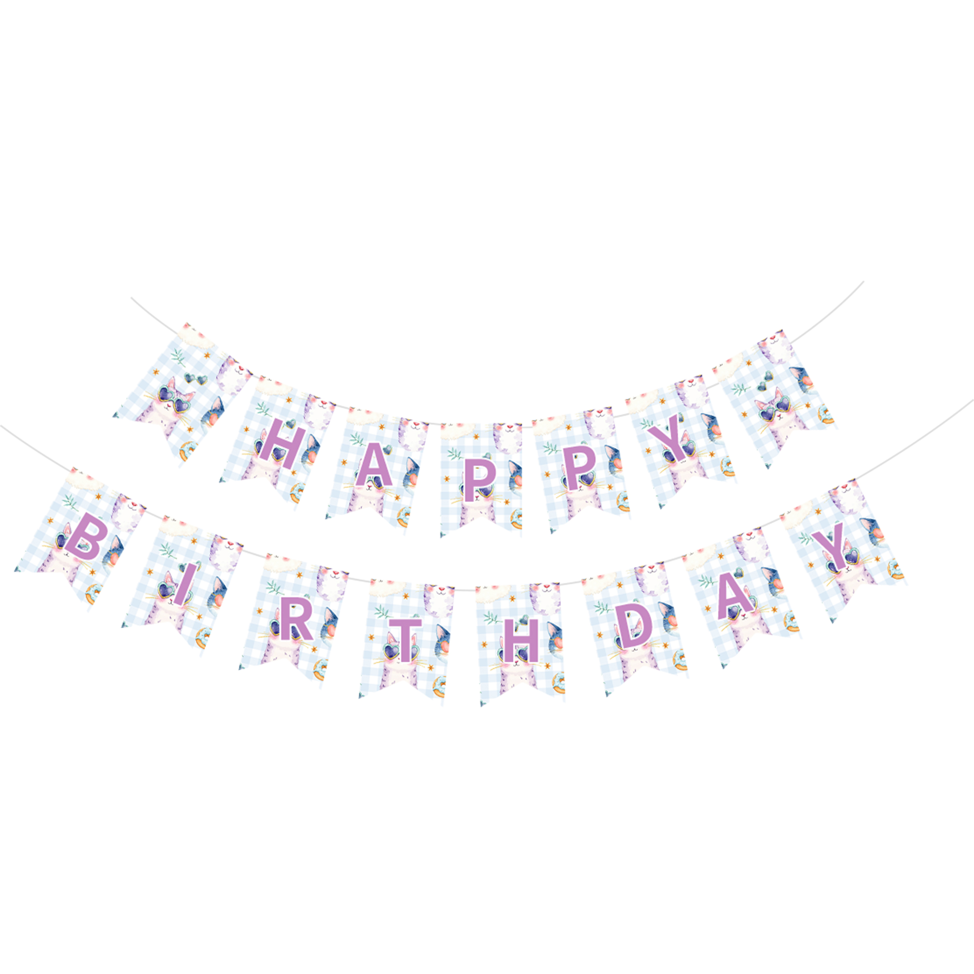 Animal Theme Light Blue Grid Background Cat Pattern Banner