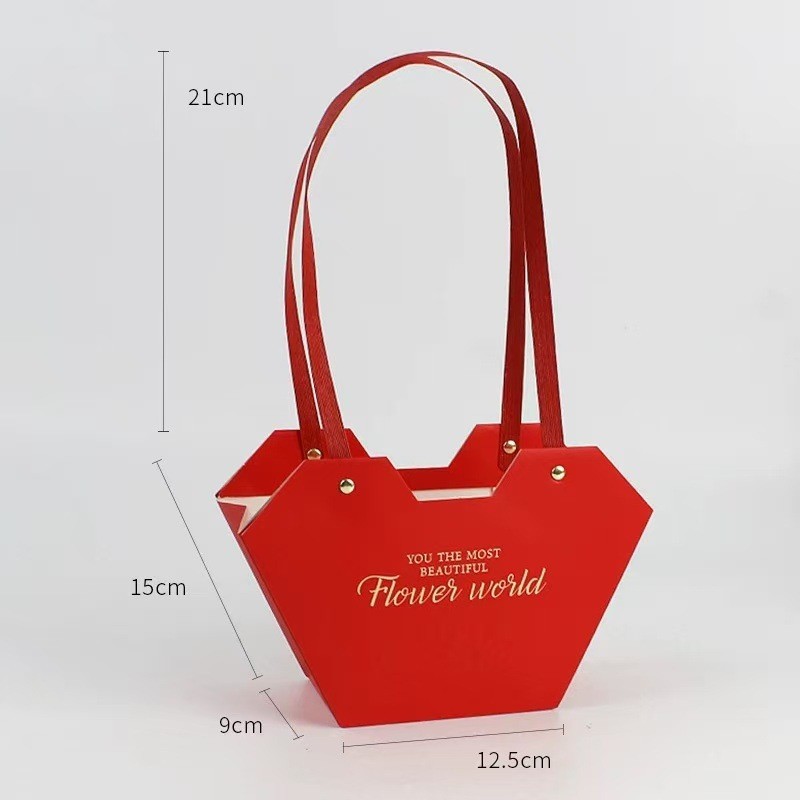 Heart Shaped Flower Handbag with Gold Embossing for Flower Arrangement