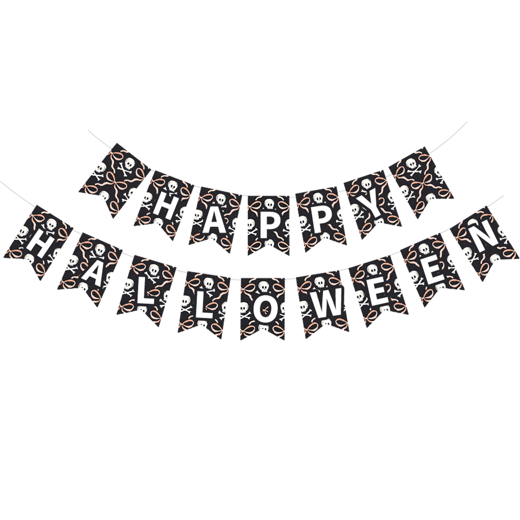 Halloween Theme Black Background Skull&Bow Banner
