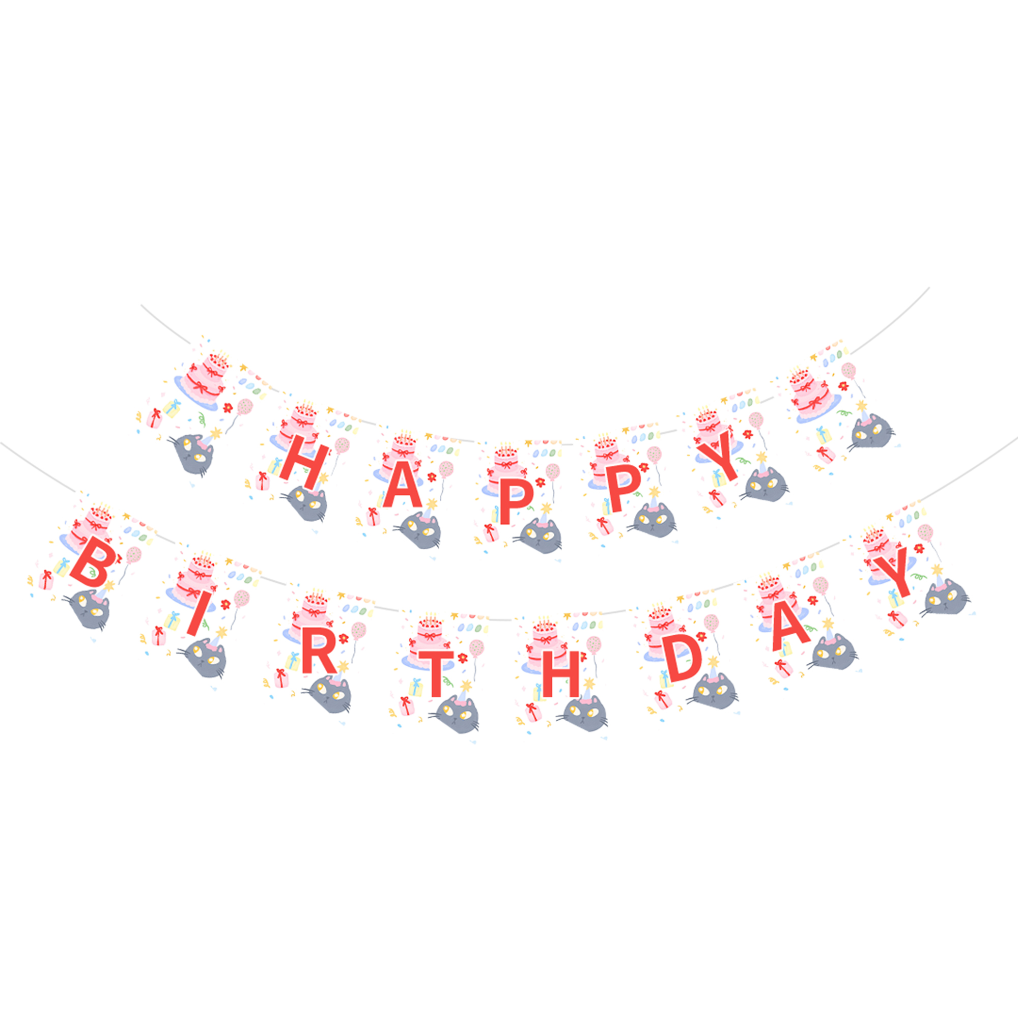 Animal Theme White Background Pink Cake&Cat Pattern Banner