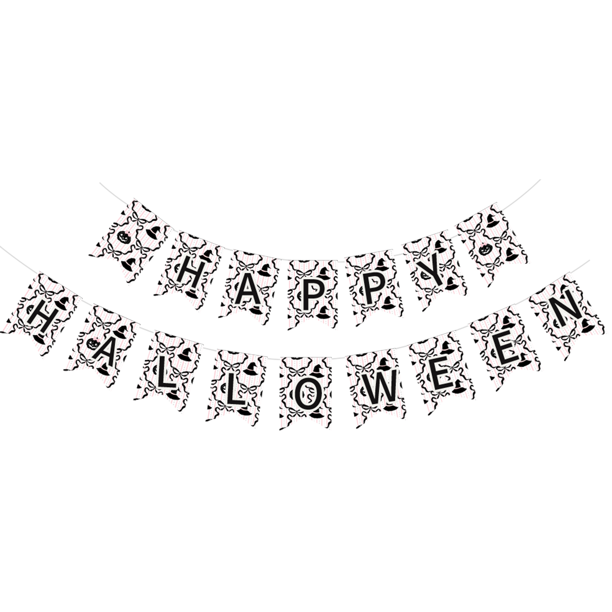 Halloween Theme Light Pink Background Black Pumpkin&Bow Pattern Banner
