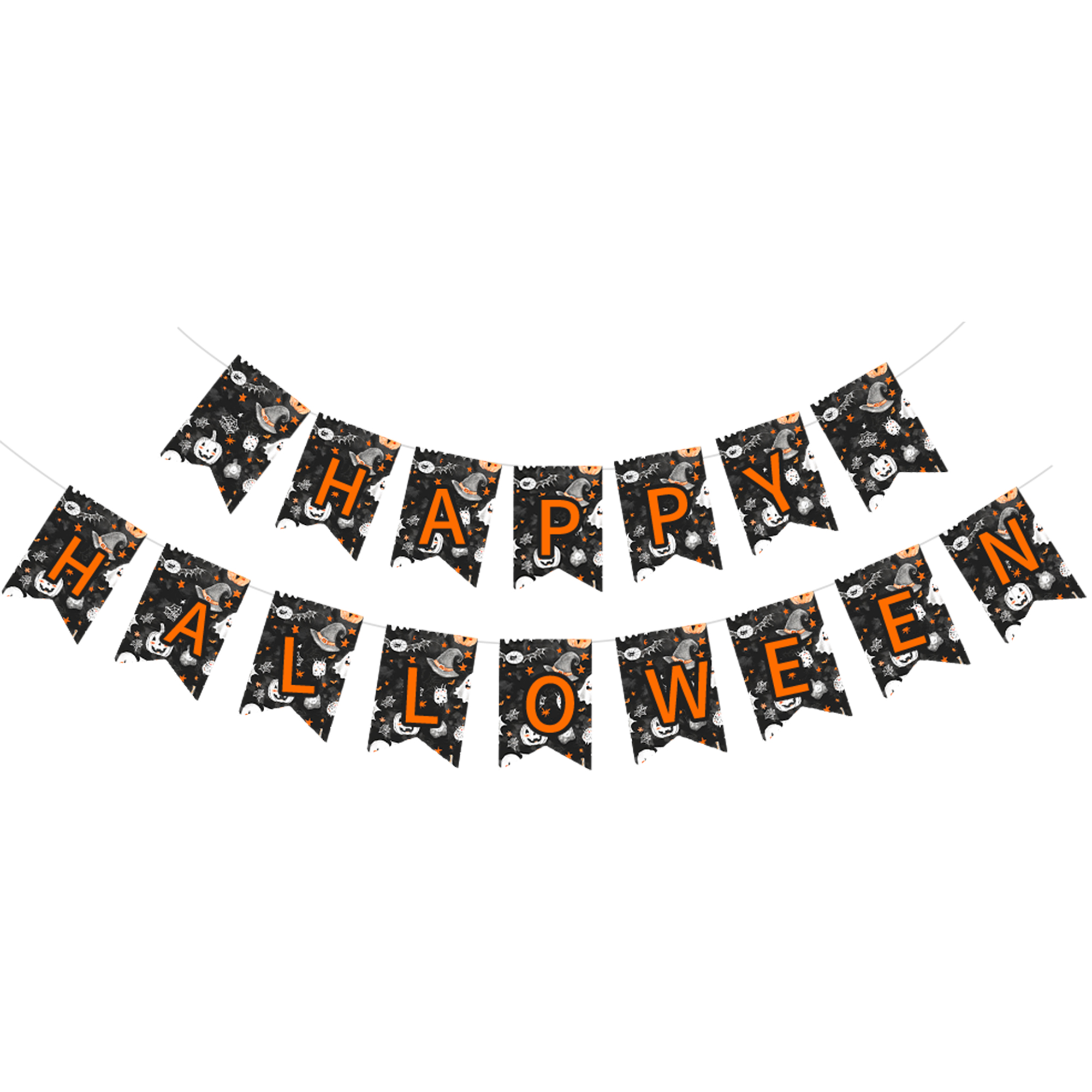 Halloween Theme Black Background White Pumpkin Pattern Banner