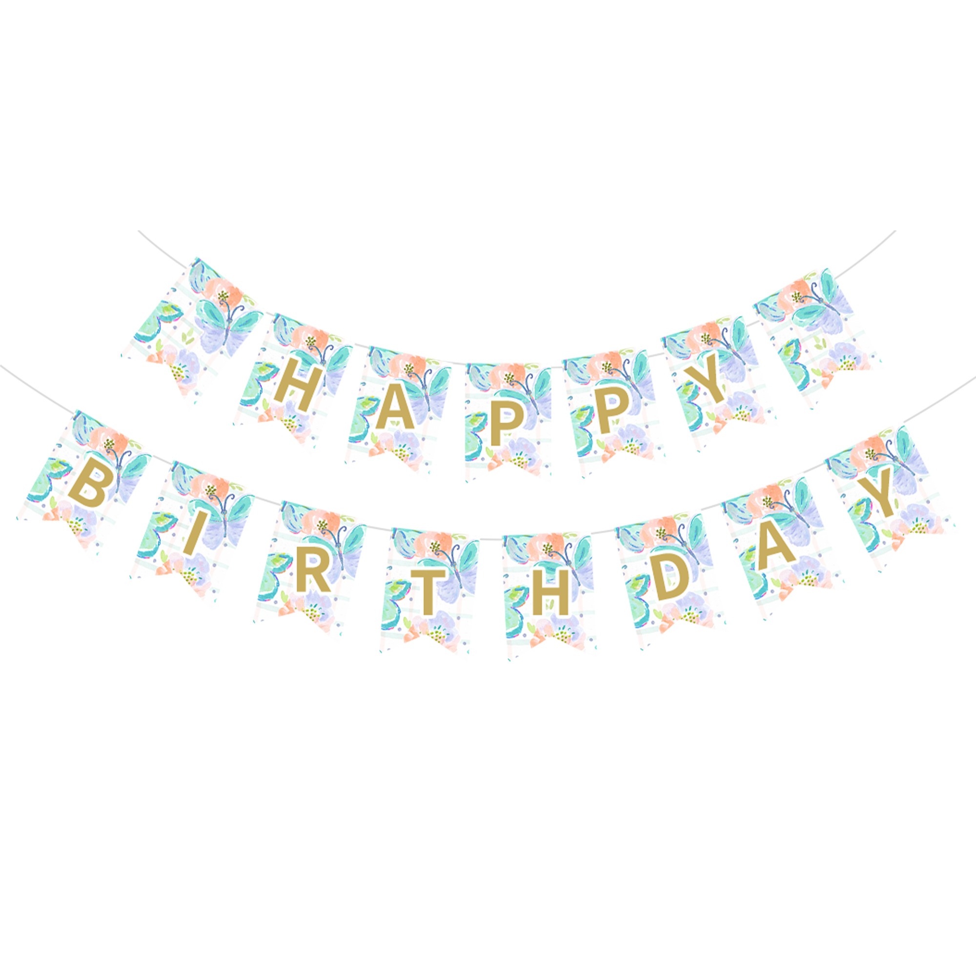 Animal Theme White Background Green Butterfly Pattern Banner