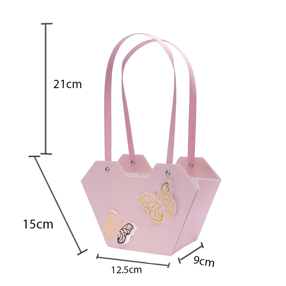 Heart Shaped Flower Handbag with Gold Embossing for Flower Arrangement