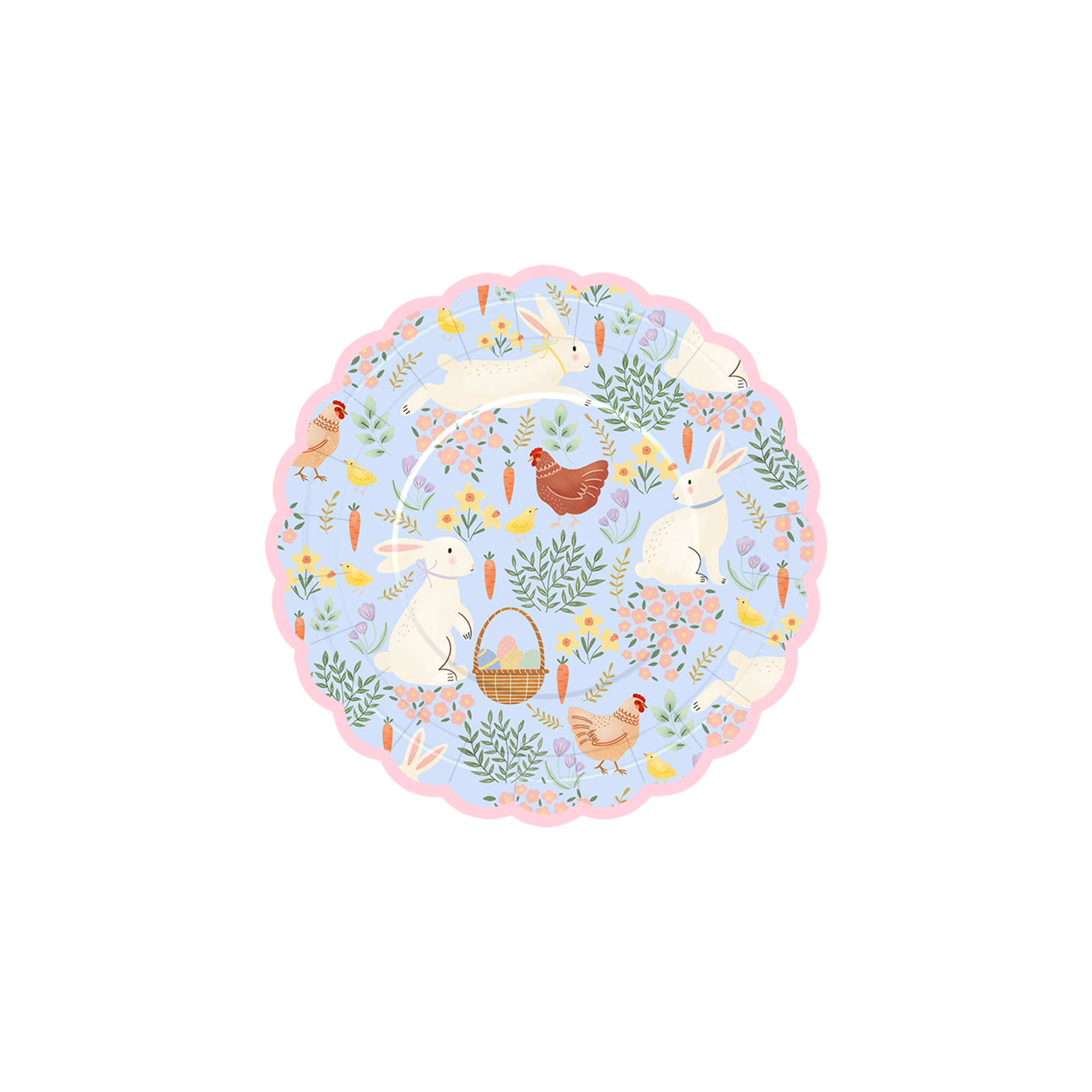 Easter Theme Light Blue Lace Shape with Rabbit and Carrot Dessert Plate