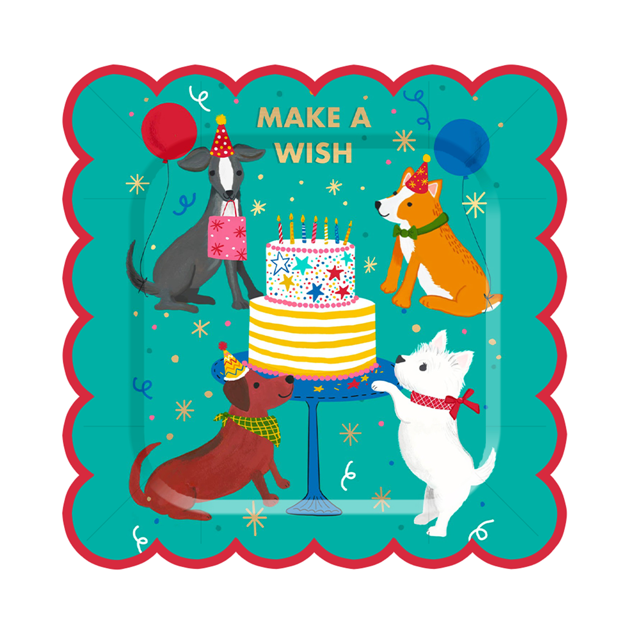 Animal Theme Green Background Colorful Puppy Pattern 9 Inch Plate